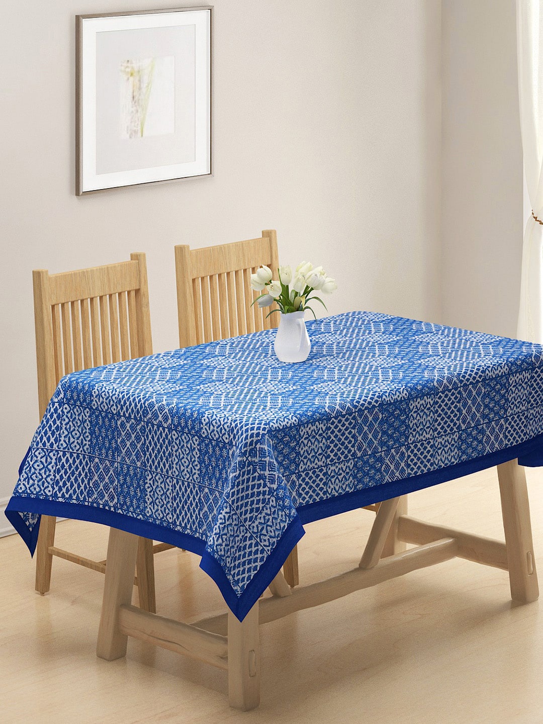 

Rajasthan Decor Blue & White Printed Pure Cotton Table Cover