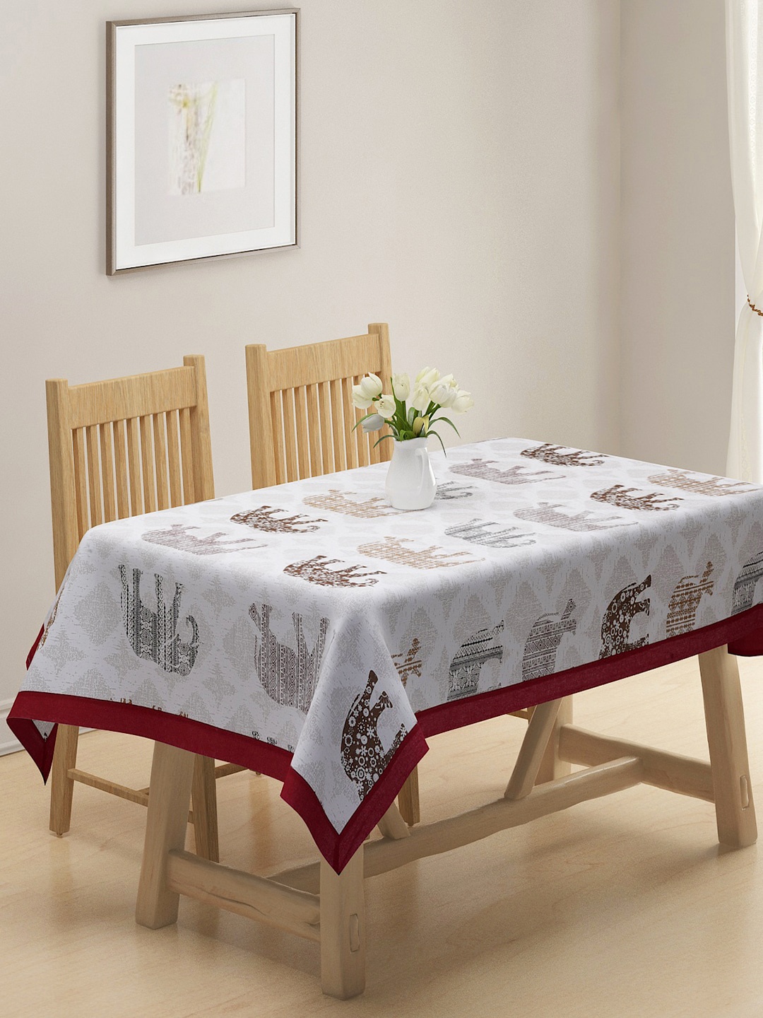 

Rajasthan Decor Off White Printed Cotton 6 Seater Table Cover