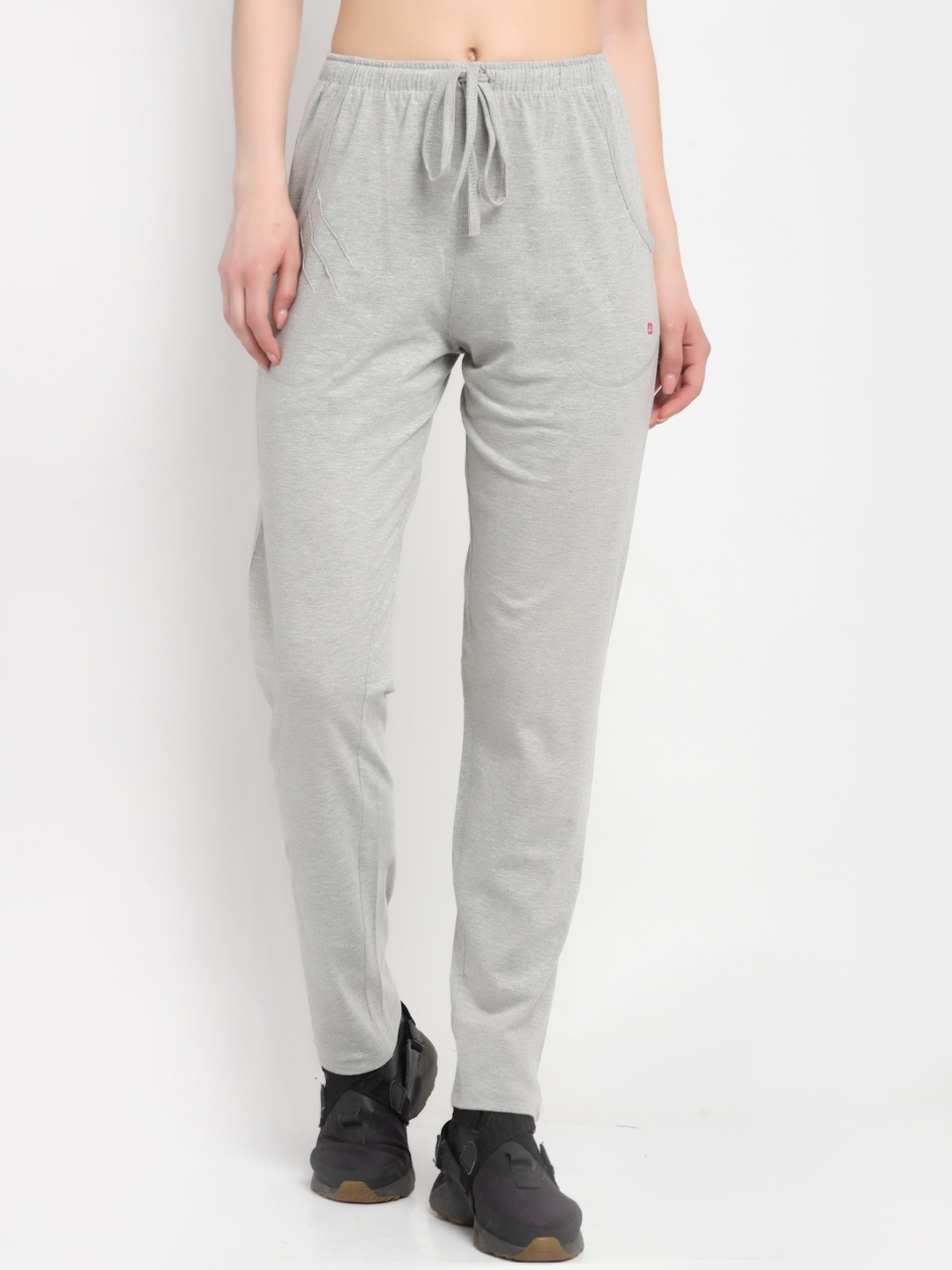 

ANTI CULTURE Women Grey Melange Solid Cotton Track Pants