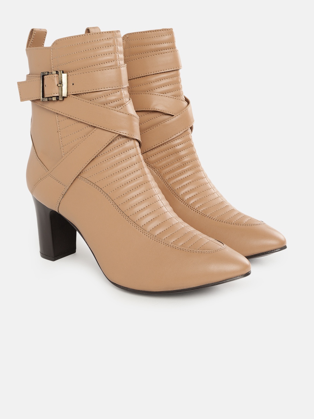 

CORSICA Women Beige Self-Striped Heeled Boots