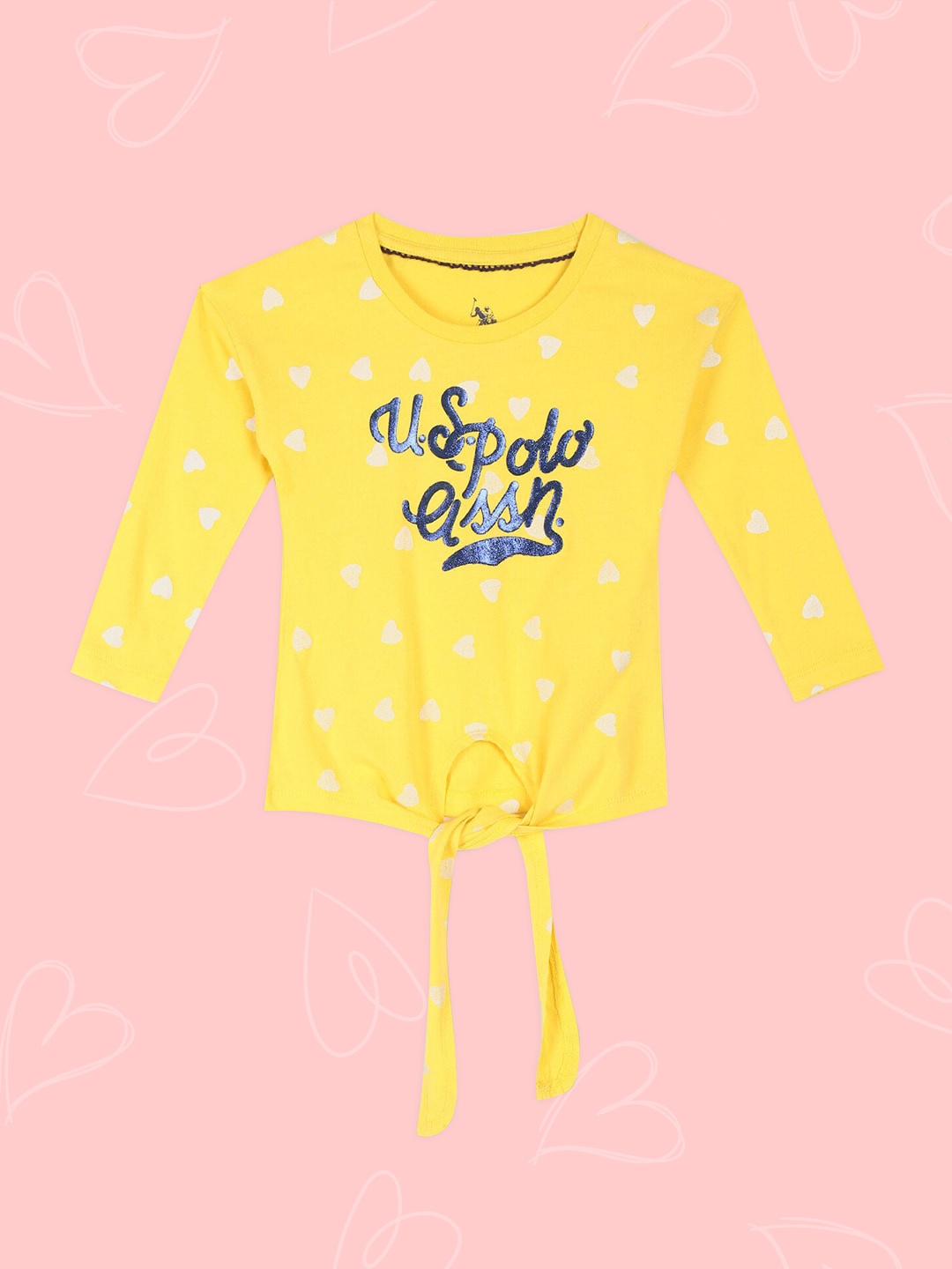 

U.S. Polo Assn. Kids Girls Yellow Typography Printed Applique T-shirt