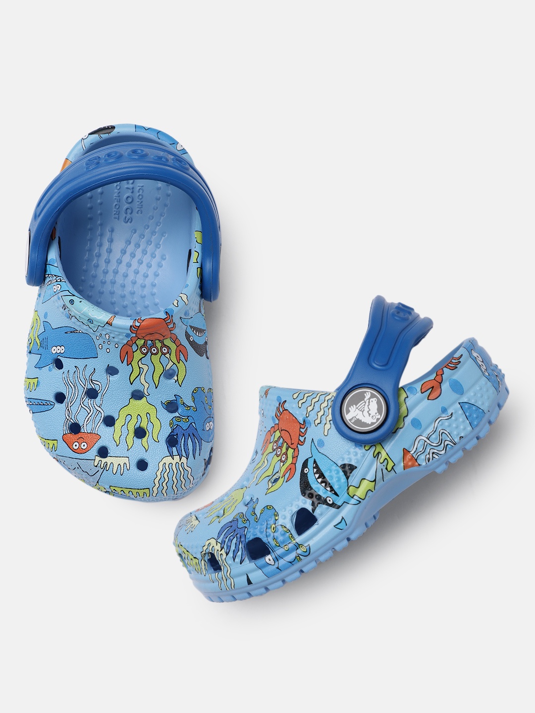 

Crocs Unisex Kids Blue Printed Classic Pool Party Croslite Clogs