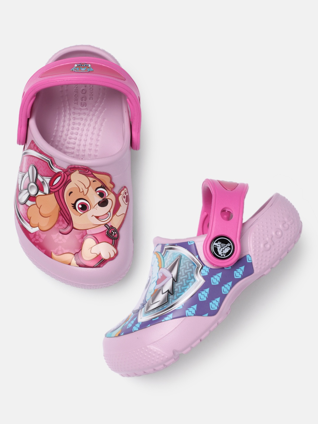 

Crocs Unisex Kids Ballerina Pink & Blue Paw Patrol Patch Applique Daily Croslite Clogs