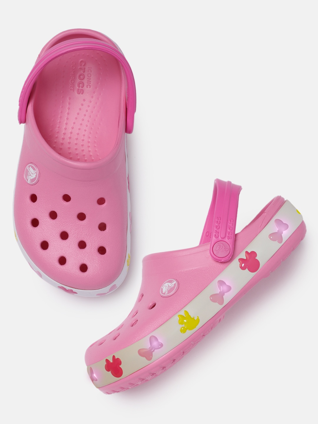 

Crocs Unisex Kids Pink Mickey & Friends Lights Applique Croslite Clogs with Cut-Outs