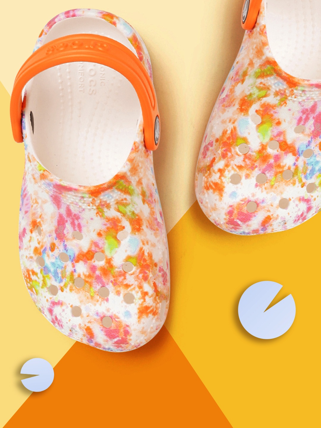 

Crocs Kids Unisex Orange & White Casual Classic Tie & Dye Croslite Clogs
