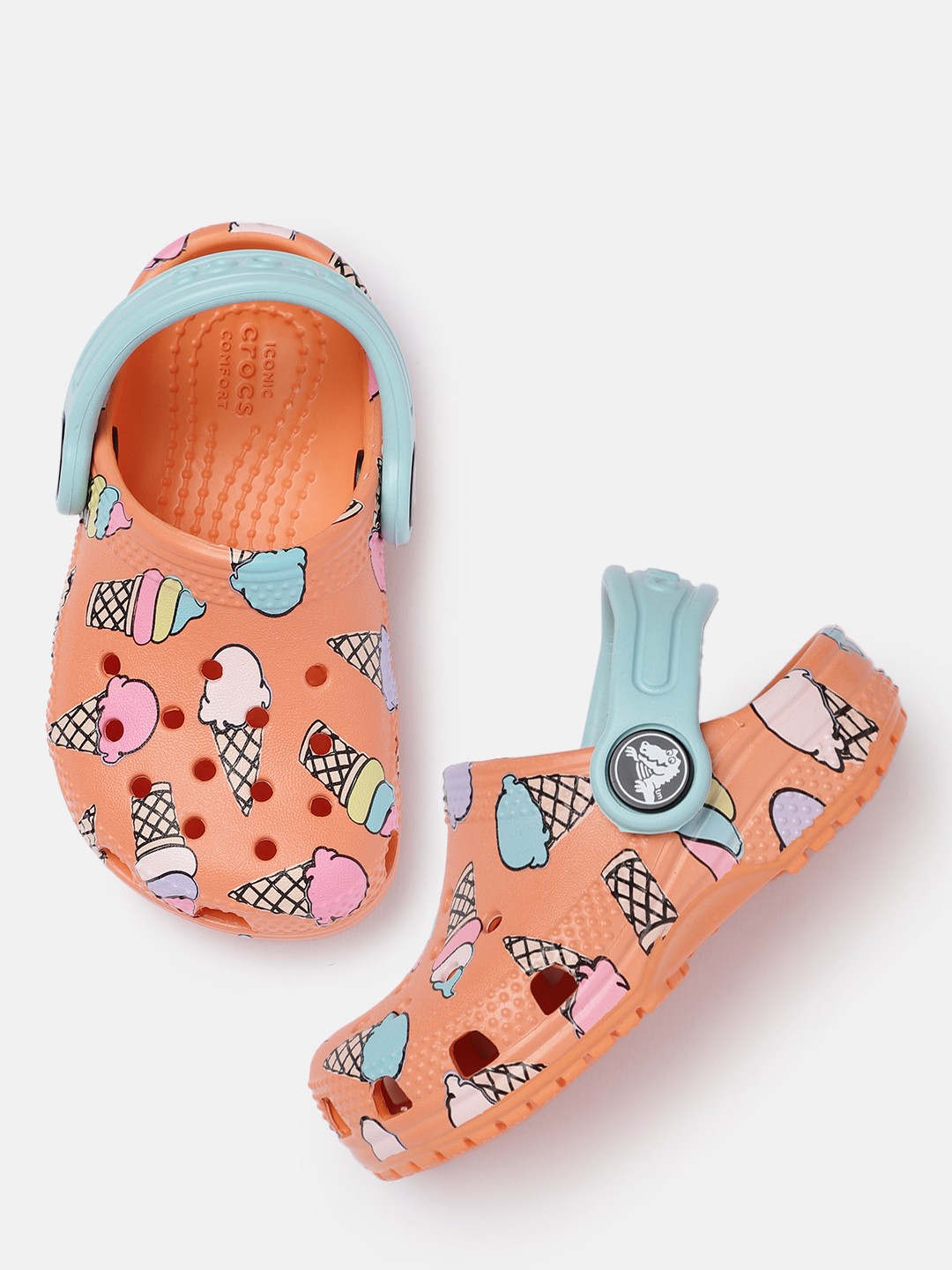 

Crocs Unisex Kids Orange Printed Classic Pool Party Croslite Clogs