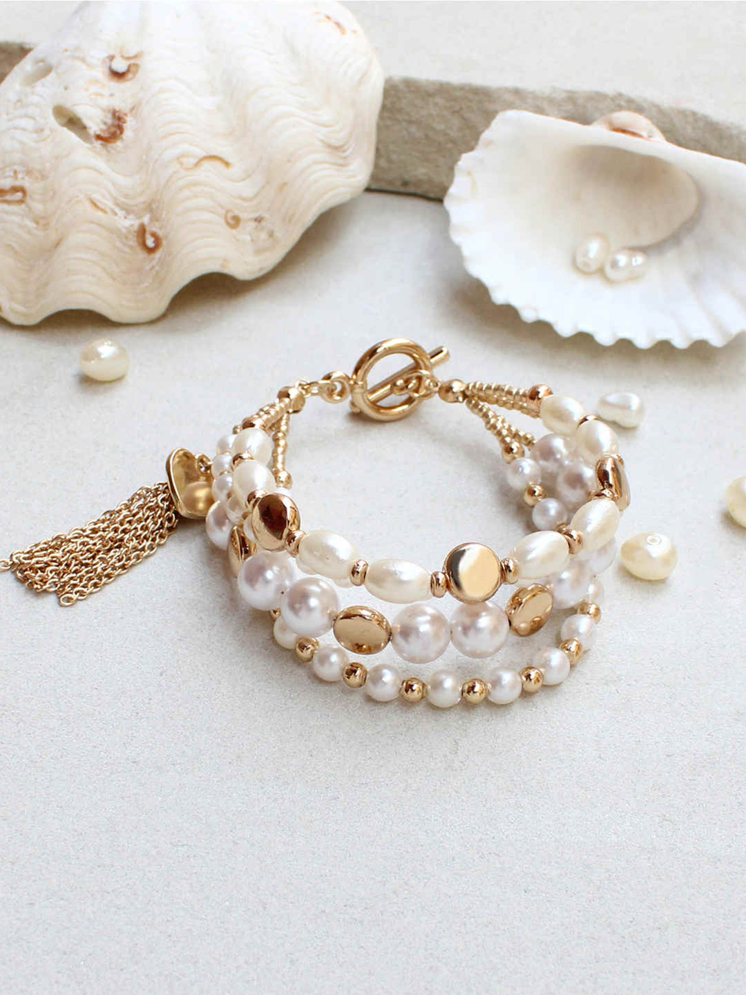 

Runway Ritual Women White & Gold-Plated Pearls Multistrand Bracelet