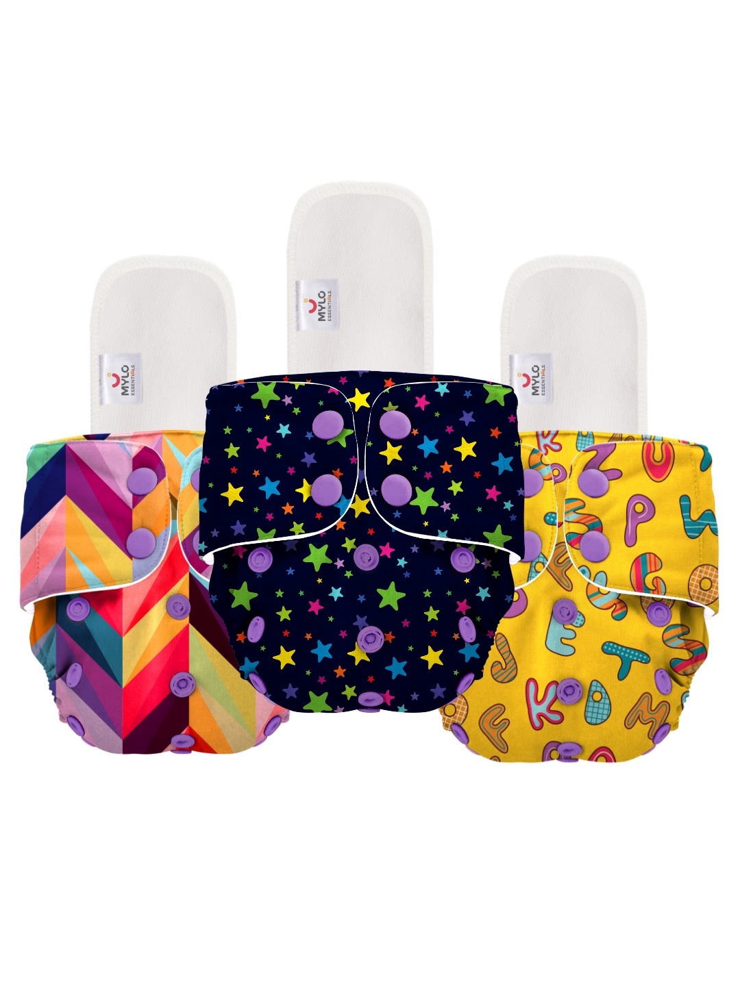 

Mylo Pack Of 3 Printed Cloth Diapers, Multi
