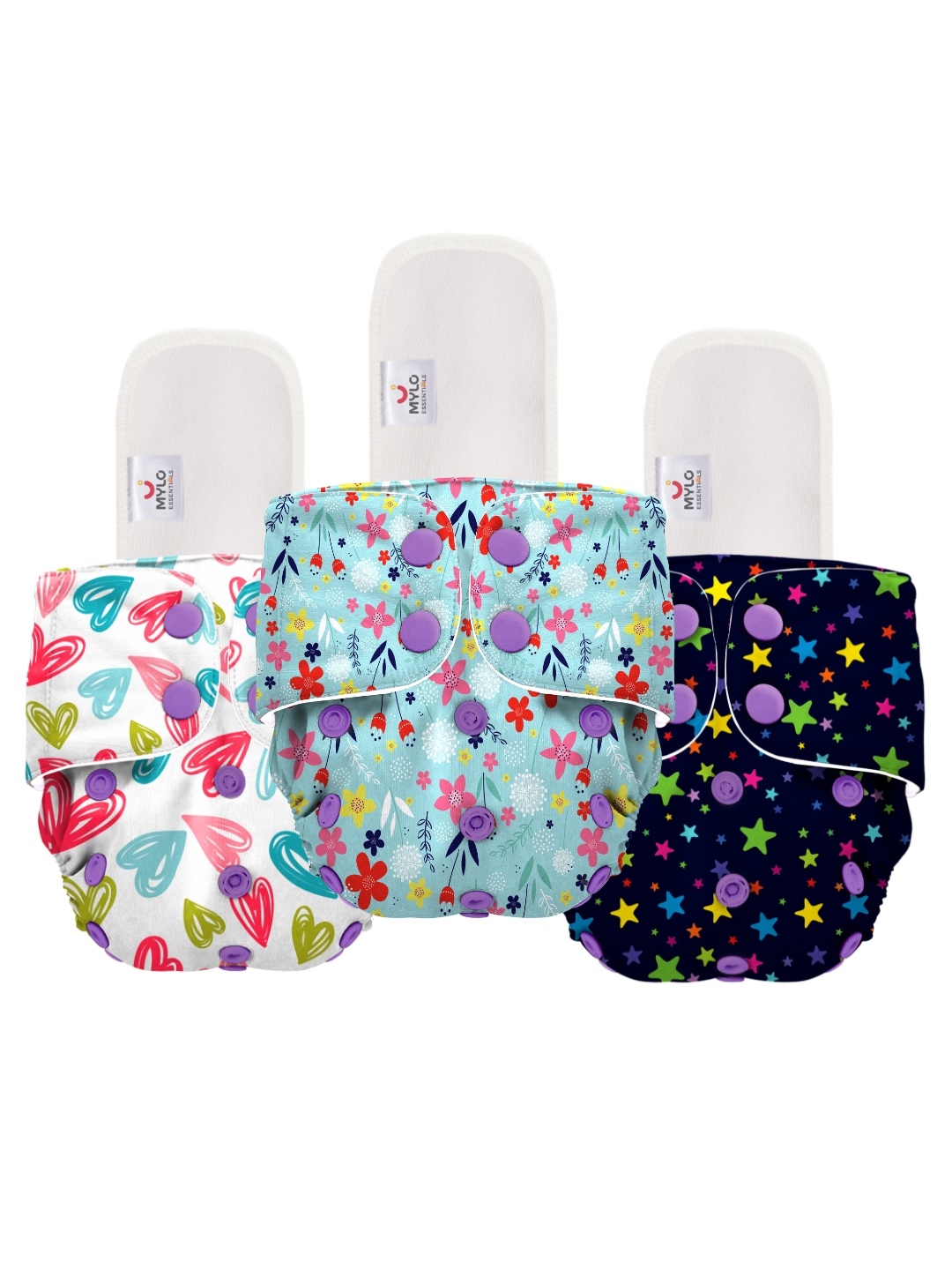 

Mylo Kids Pack Of 3 Printed Reusable Cloth Diapers, Blue