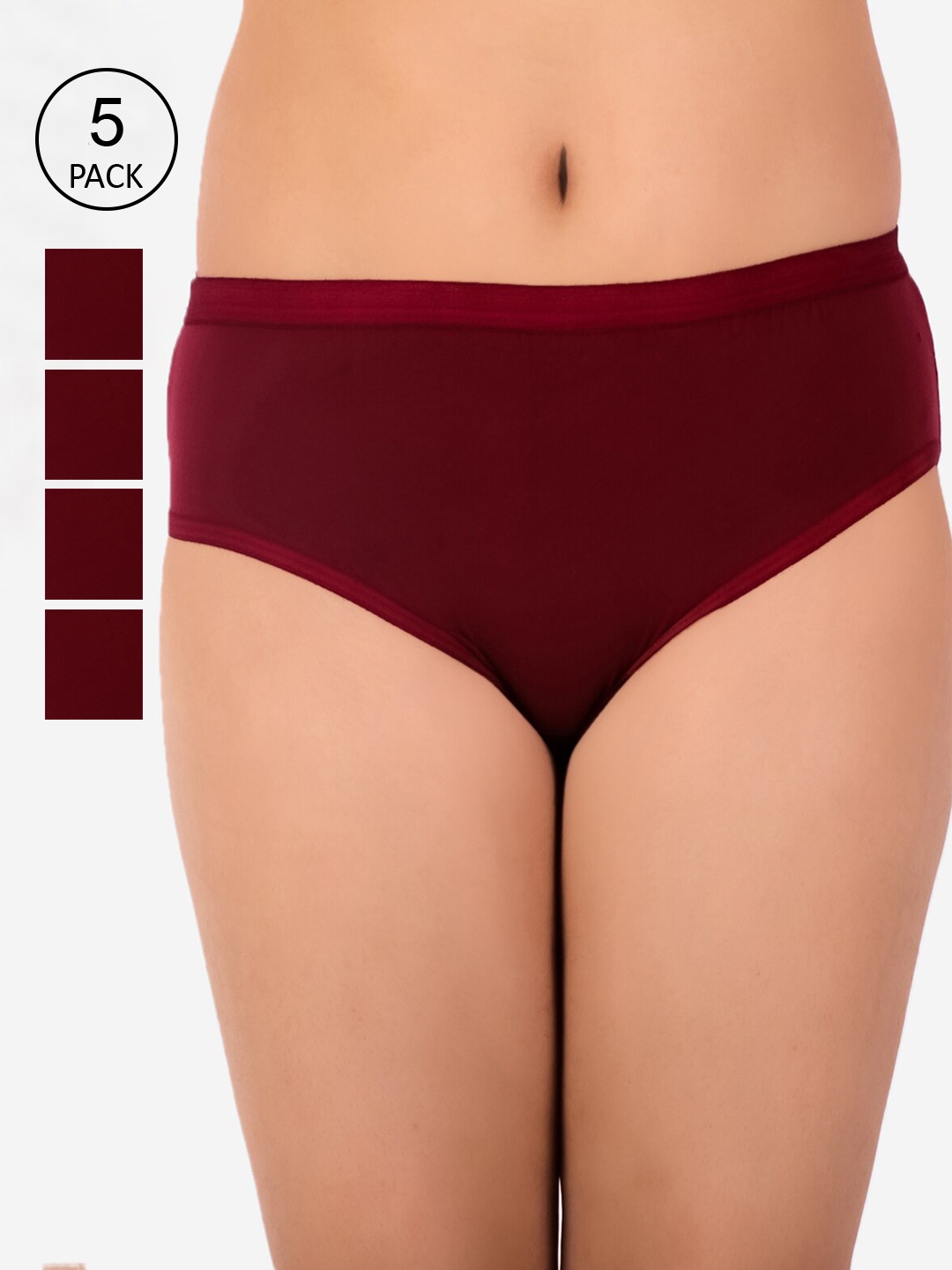 

DressBerry Women Pack Of 5 Maroon Solid Hipster Briefs