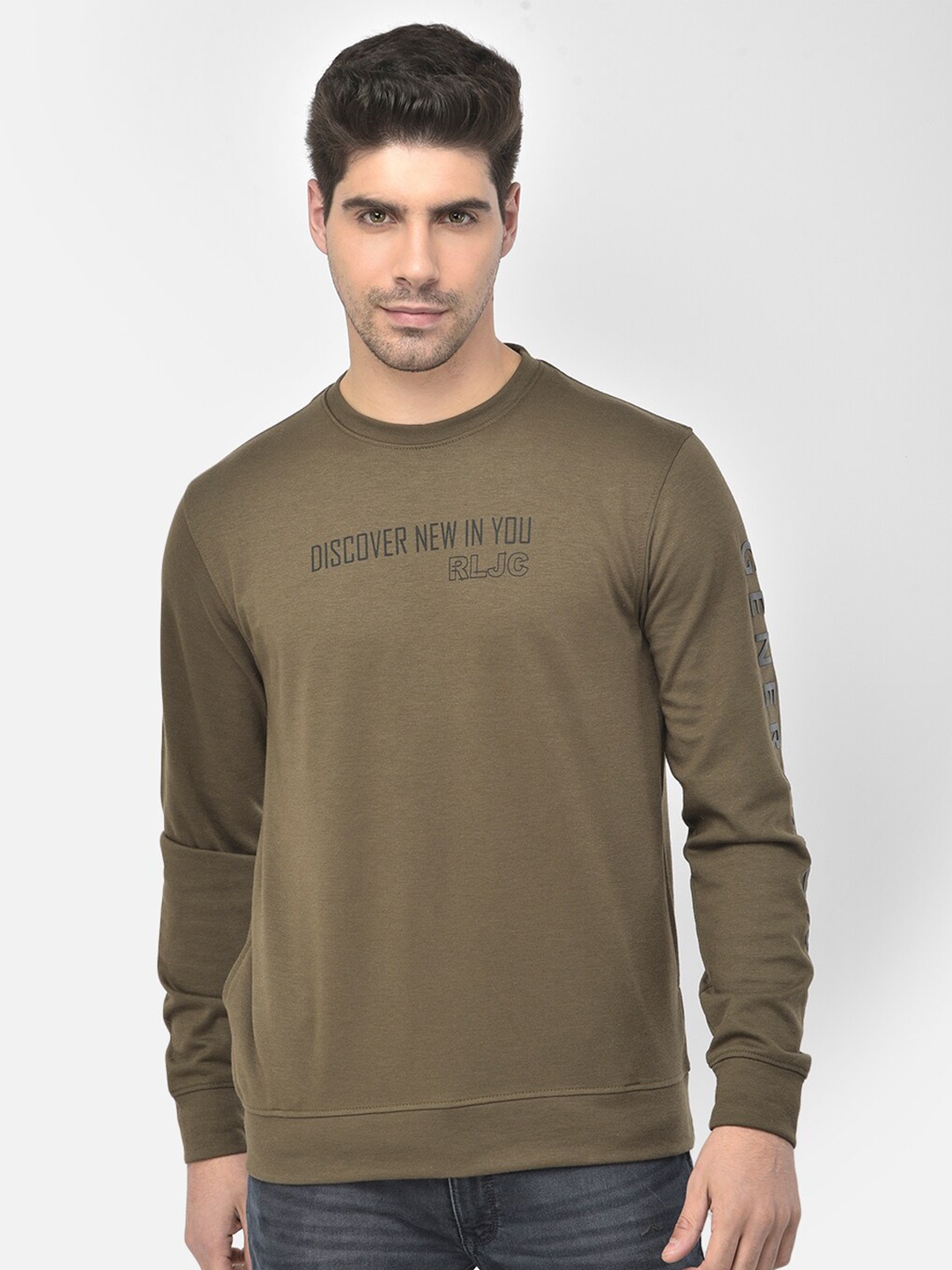 

Richlook Men Olive Brown Printed Sweatshirt