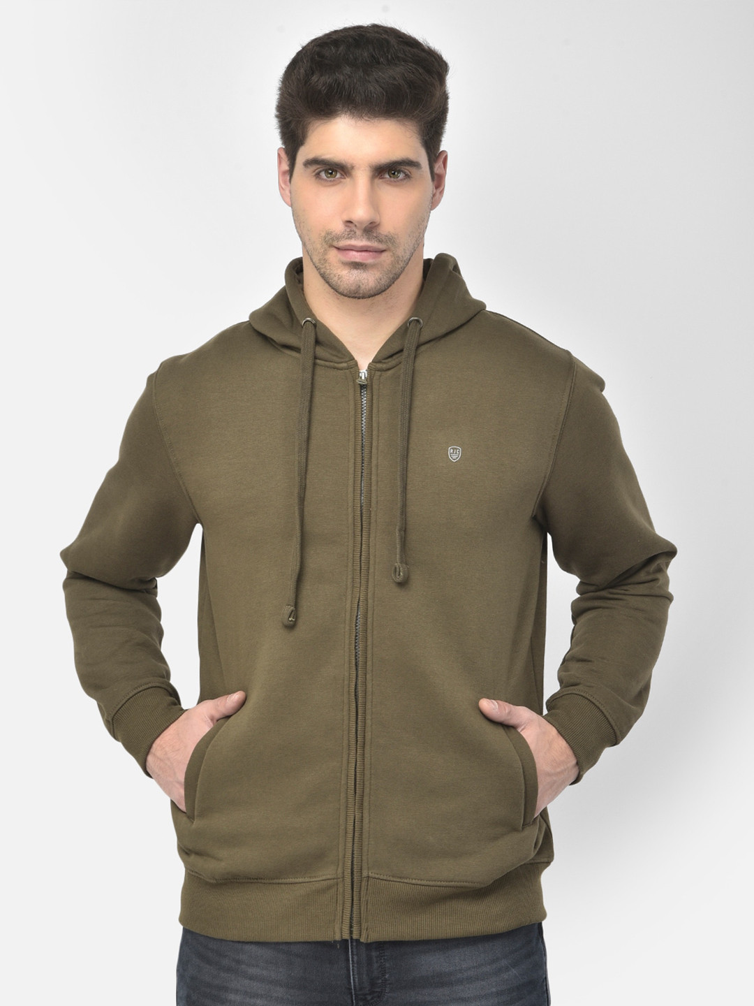 

Richlook Men Olive Green Hooded Sweatshirt