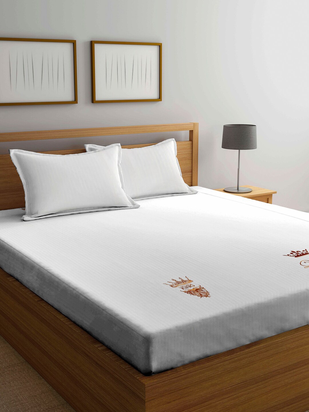 

DECOREALM White Printed 300 TC 1 King Bedsheet with 2 Pillow Covers