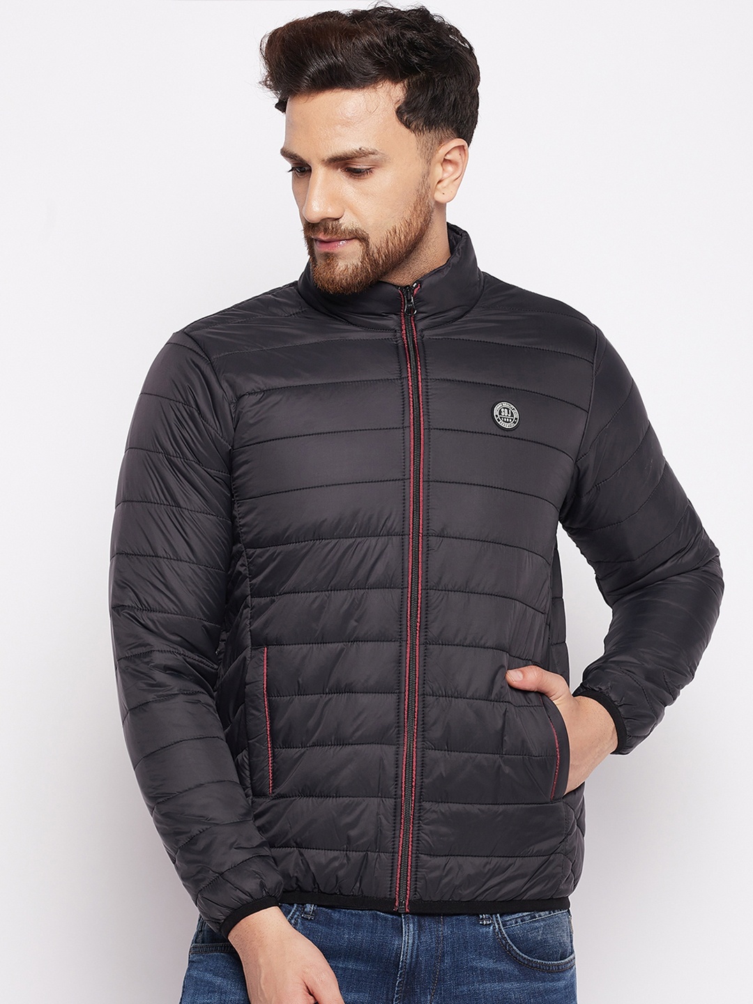 

Duke Men Black Self Design Padded Jacket