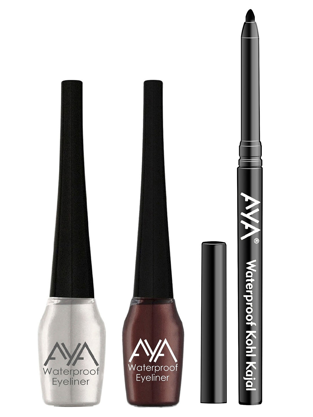 

AYA Set of 3 Waterproof Liquid Eyeliner & Jet black Waterproof Kohl Kajal, Multi
