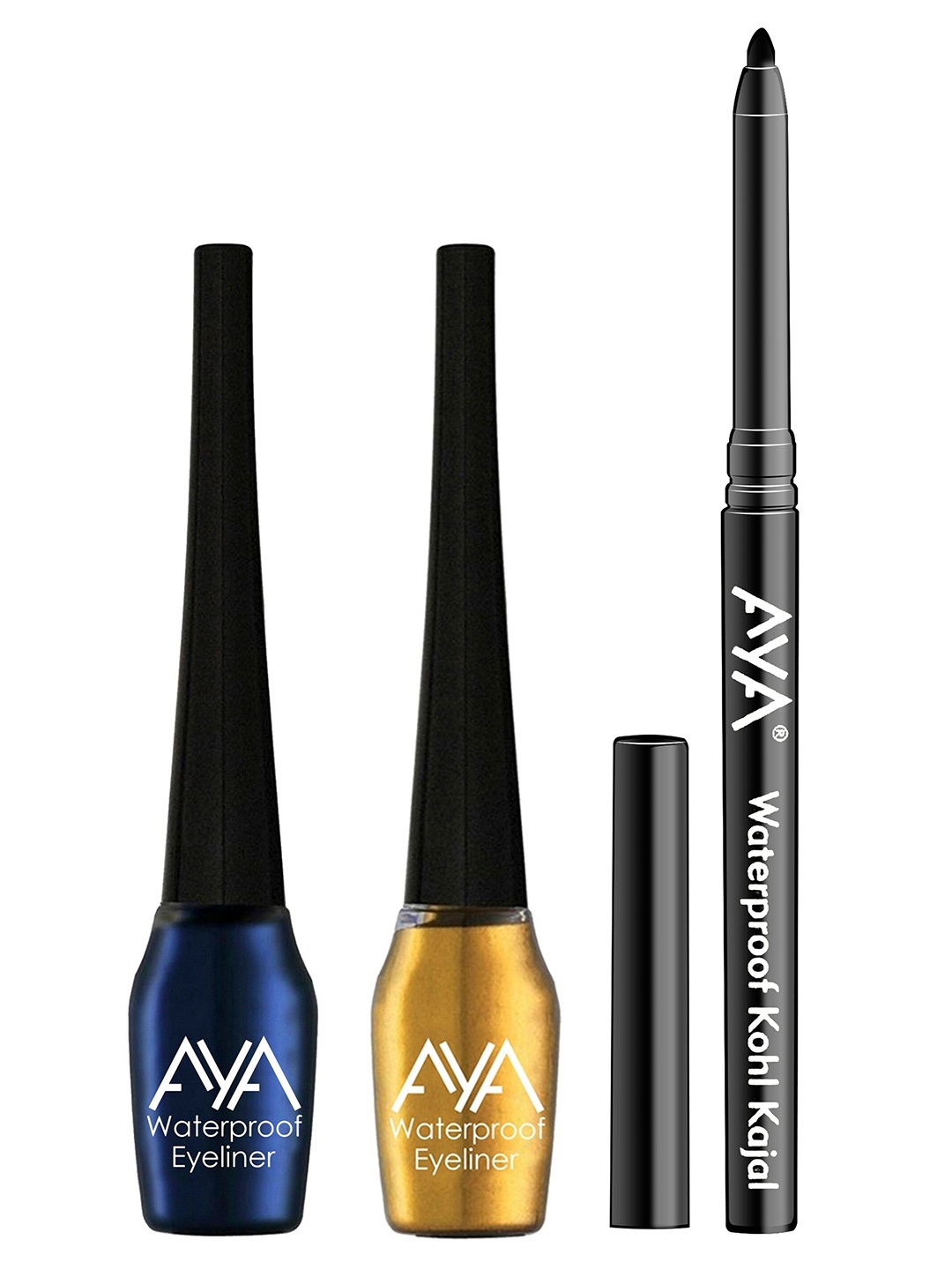 

AYA Set of 3 Waterproof Liquid Eyeliner & Jet black Waterproof Kohl Kajal, Multi
