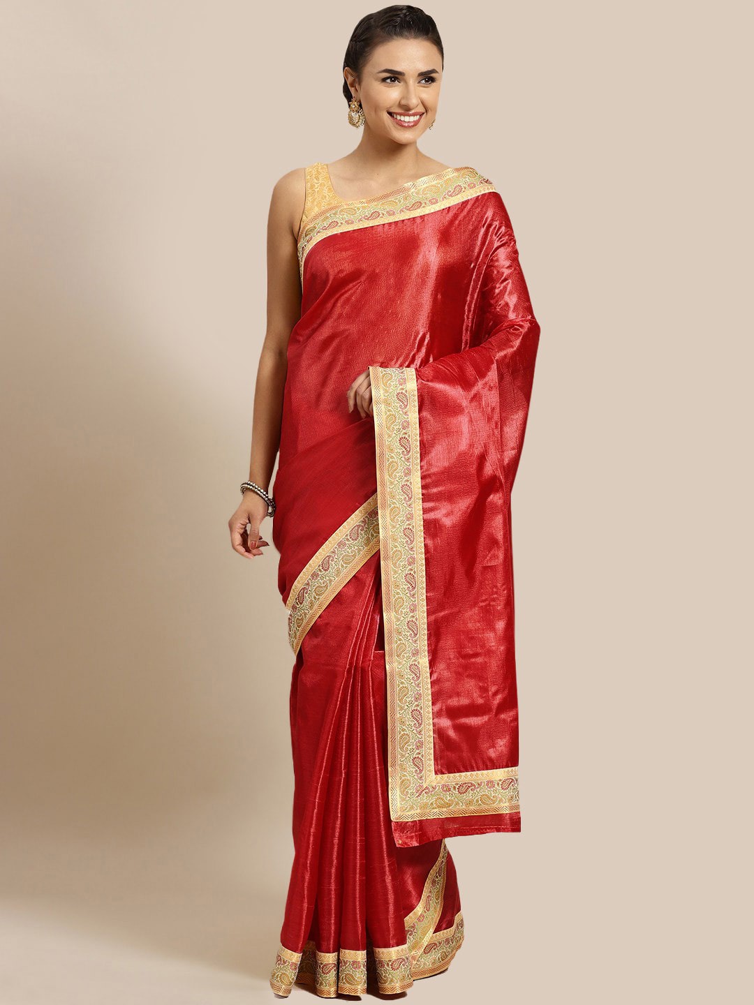 

Chhabra 555 Red & Gold-Coloured Silk Blend Tussar Saree