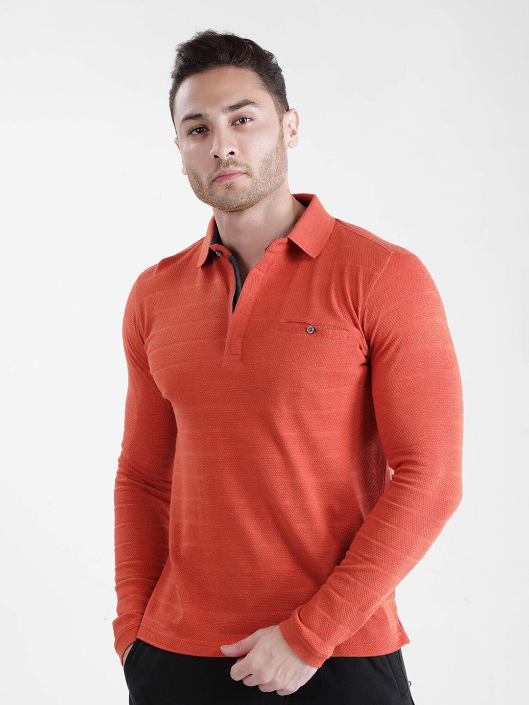 

Dream of Glory Inc Men Orange Polo Collar Pure Cotton T-shirt
