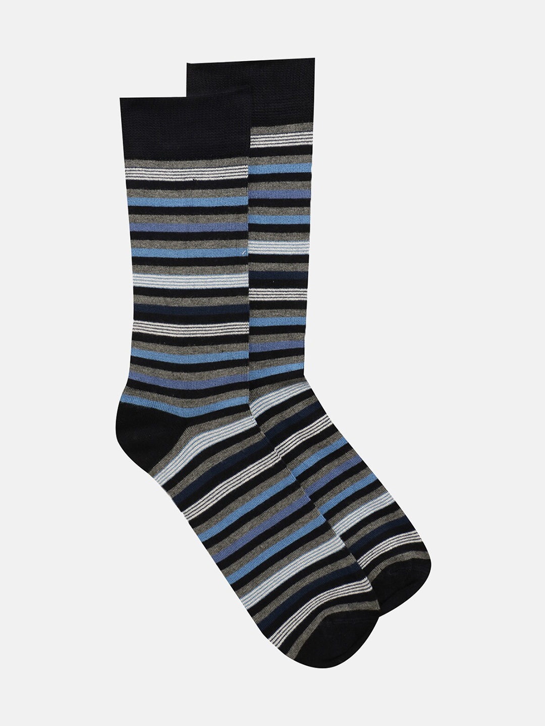 

LINDBERGH Men Navy Blue & Grey Striped Calf-Length Socks