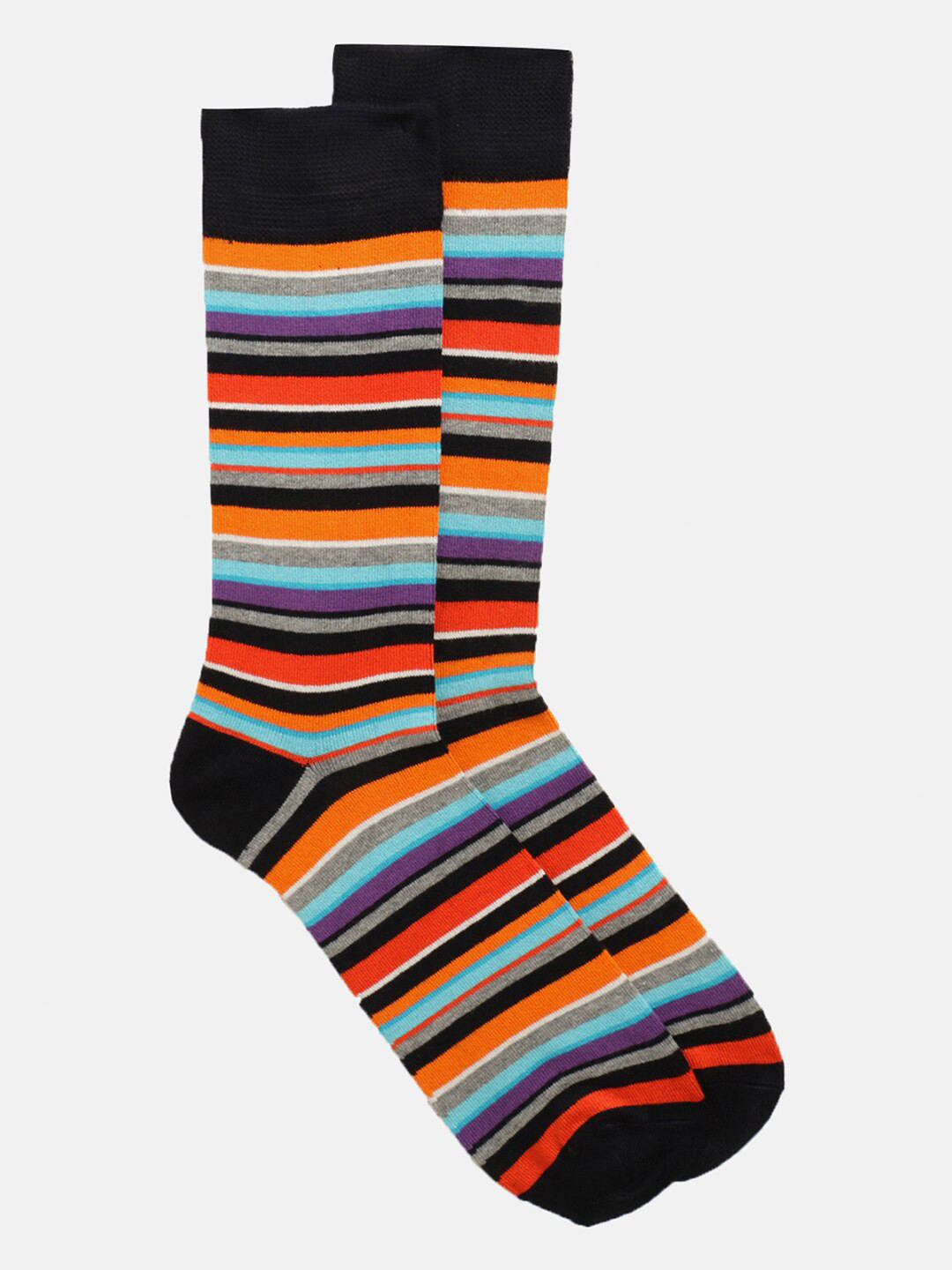 

LINDBERGH Men Grey Melange & Orange Striped Calf-Length Socks