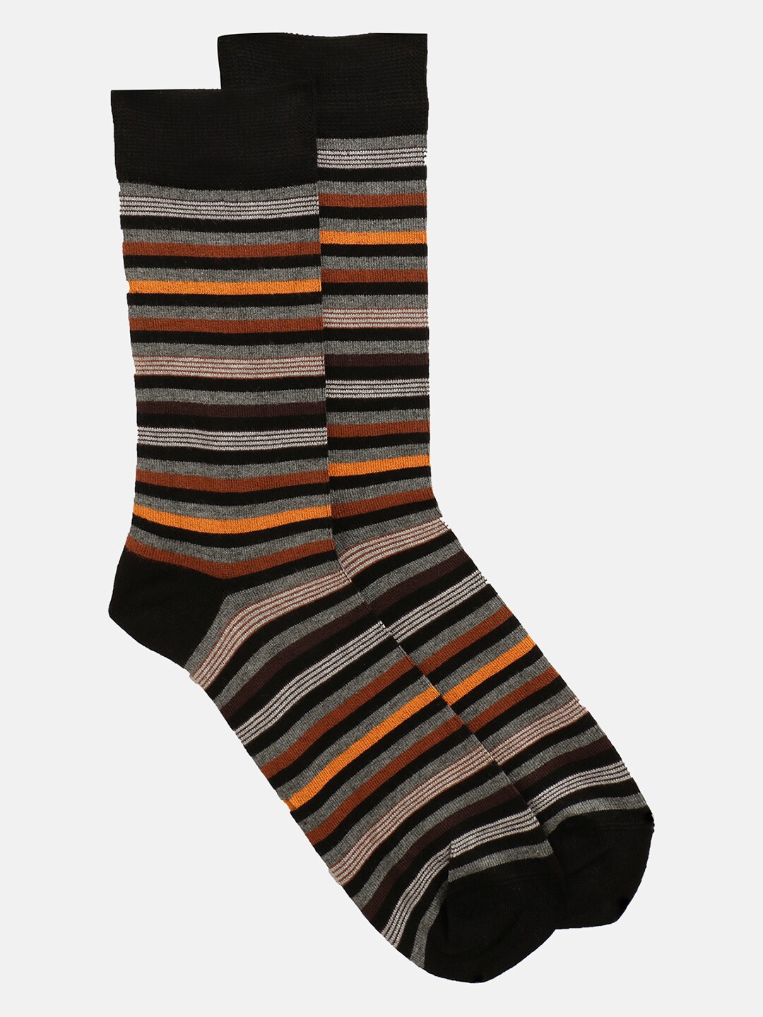 

LINDBERGH Men Orange & Grey Striped Calf-Length Socks