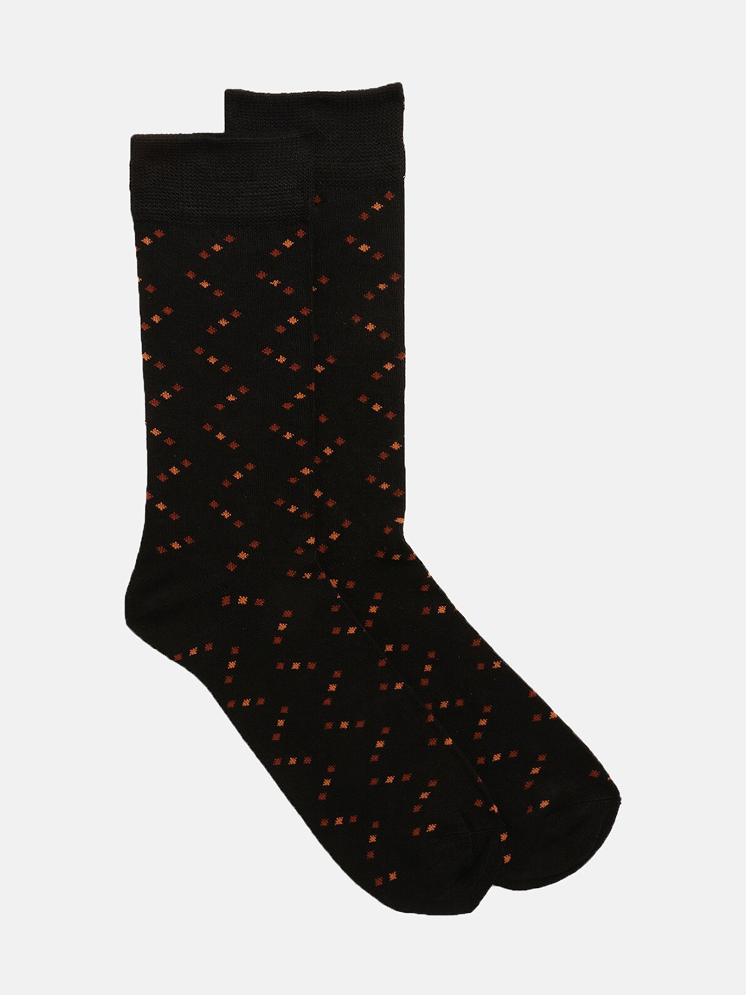 

LINDBERGH Men Black & Orange Patterned Calf-Length Socks