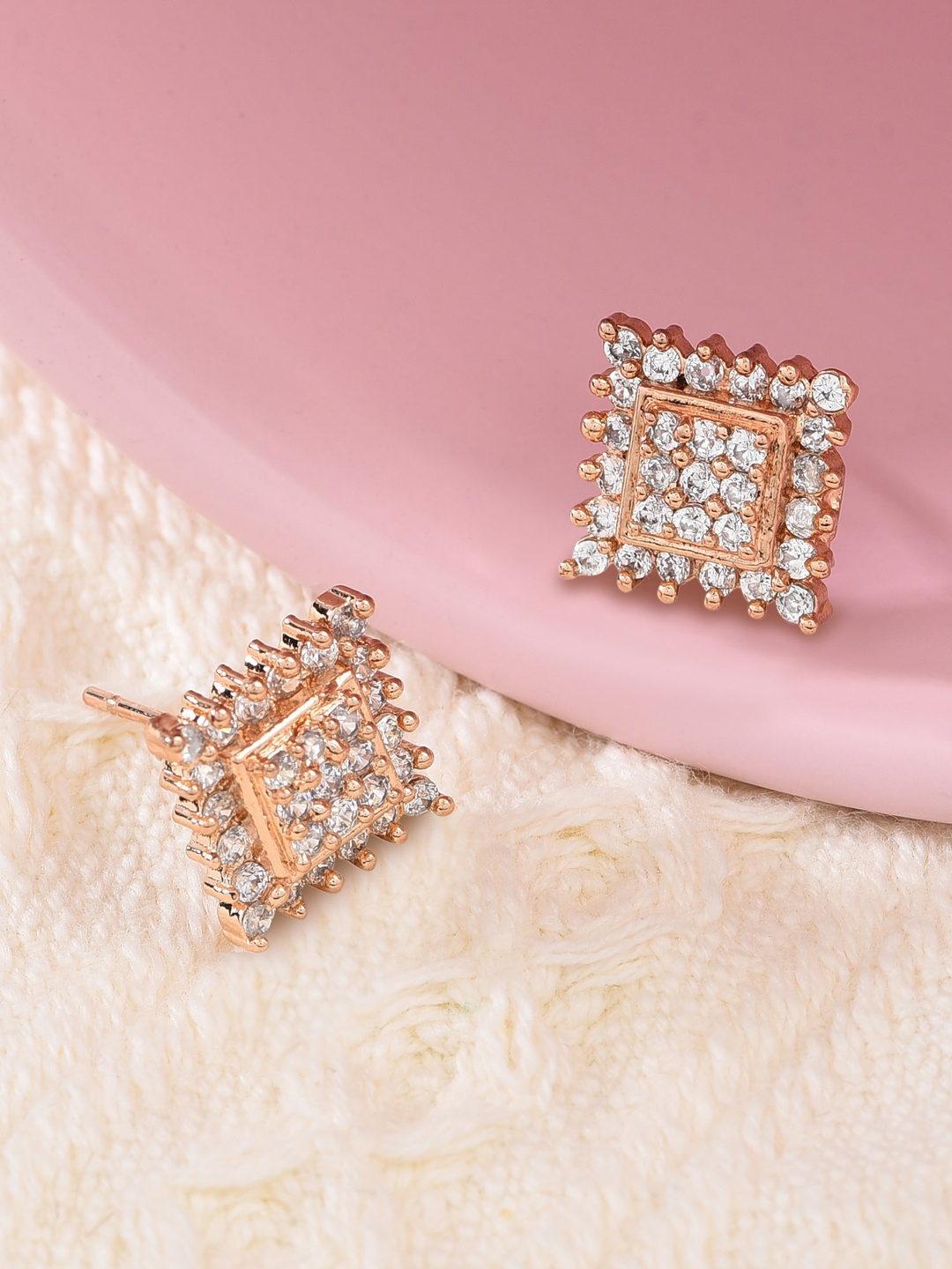 

AMI Rose Gold & White Geometric Studs Earrings