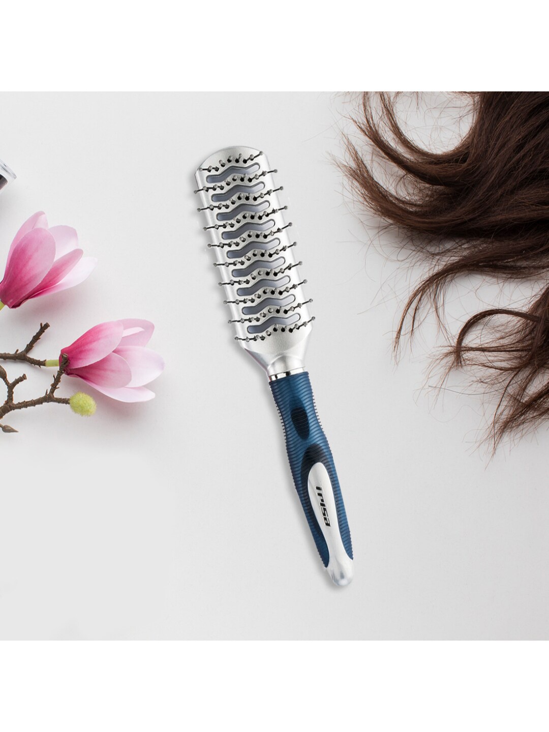 Trisa Teal Blue & Grey Hair Brush for Detangling Hair