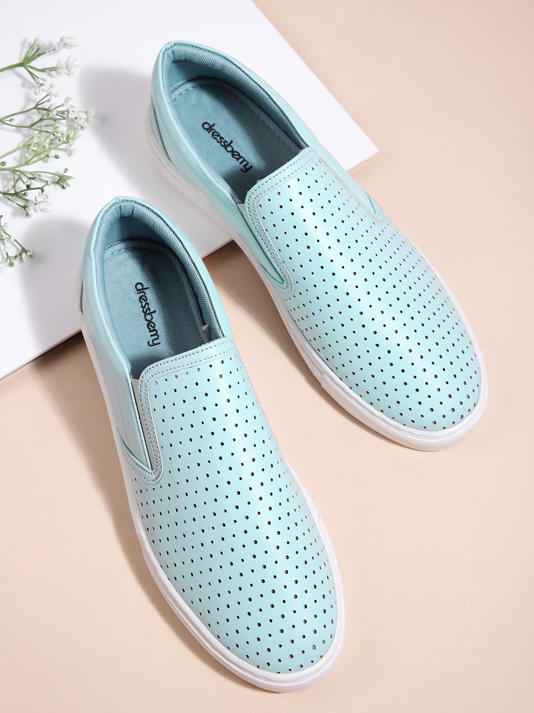 

DressBerry Women Blue Perforated Slip-On Sneakers