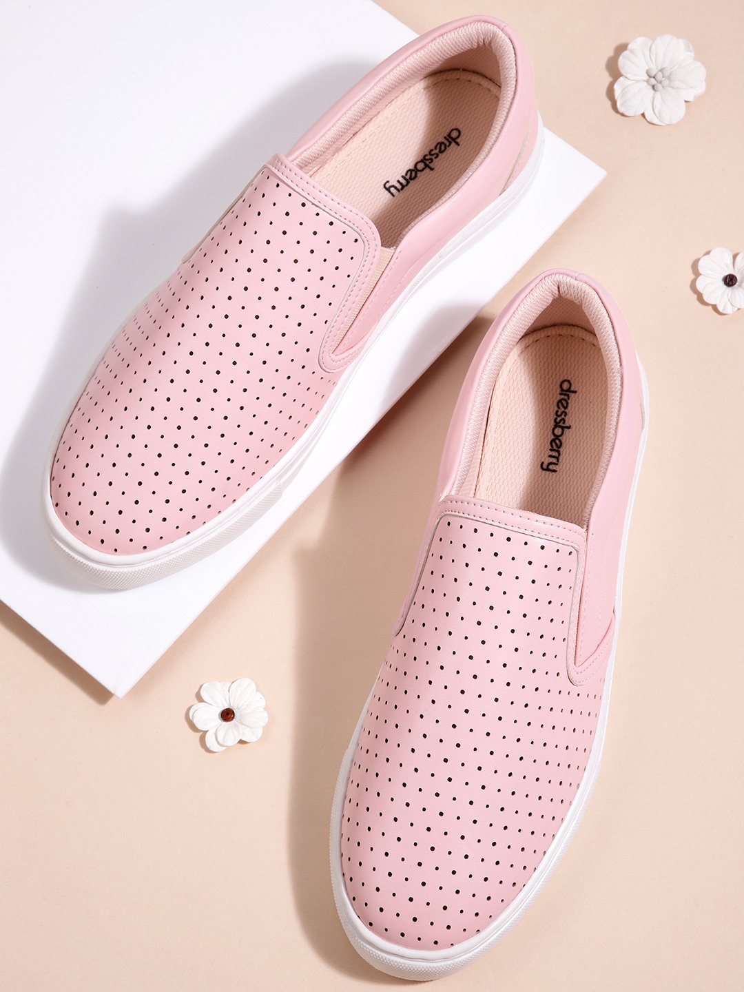 

DressBerry Women Pink Perforated Slip-On Sneakers
