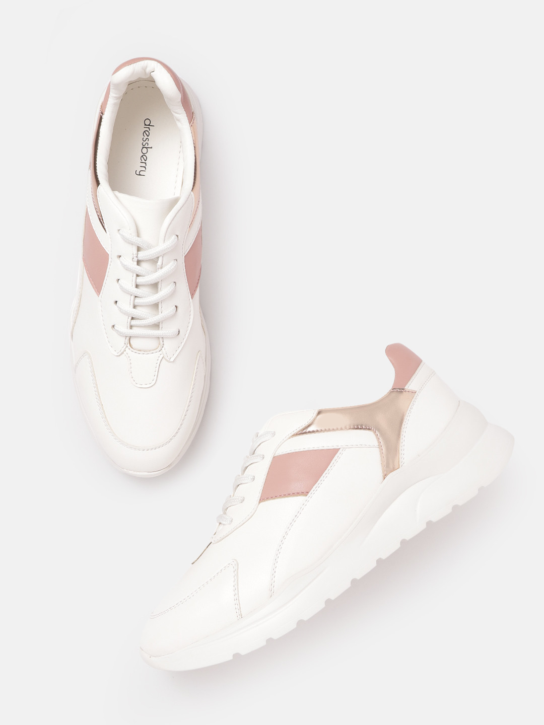 

DressBerry Women White & Dusty Pink Solid Sneakers