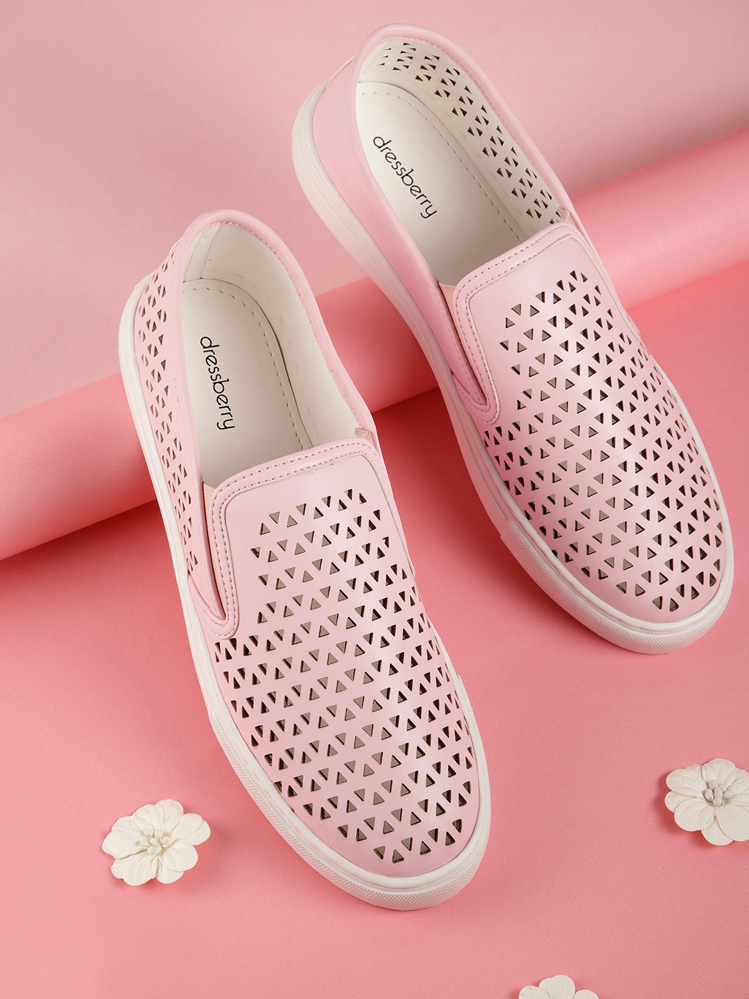 

DressBerry Women Peach-Coloured Laser-Cut Slip-On Sneakers