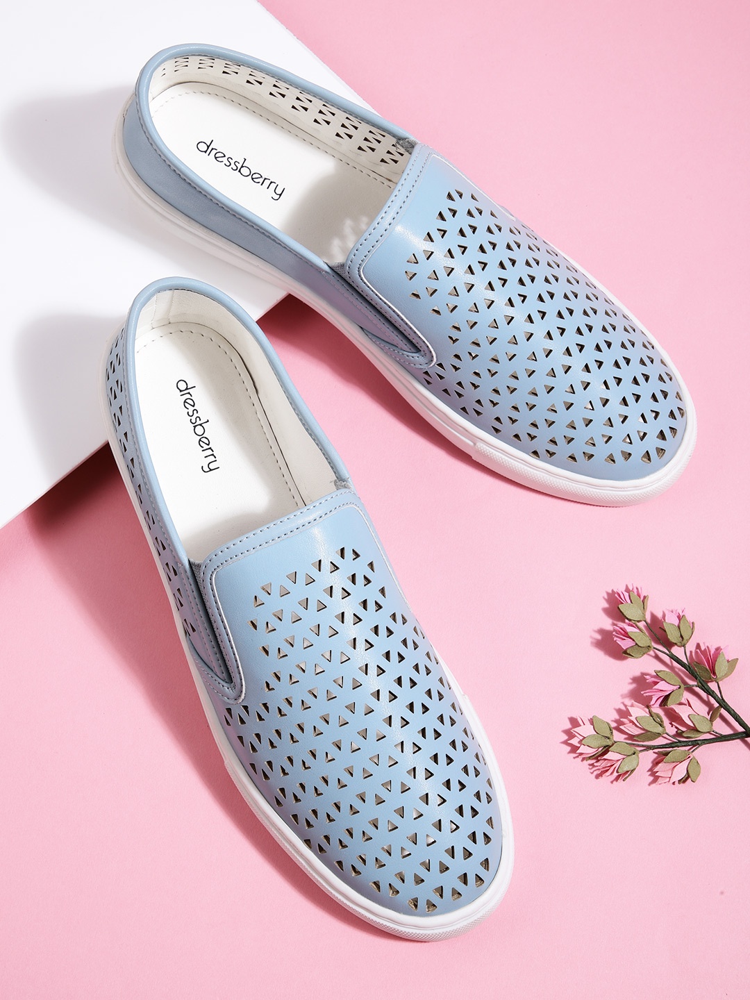 

DressBerry Women Blue Laser-Cut Slip-On Sneakers