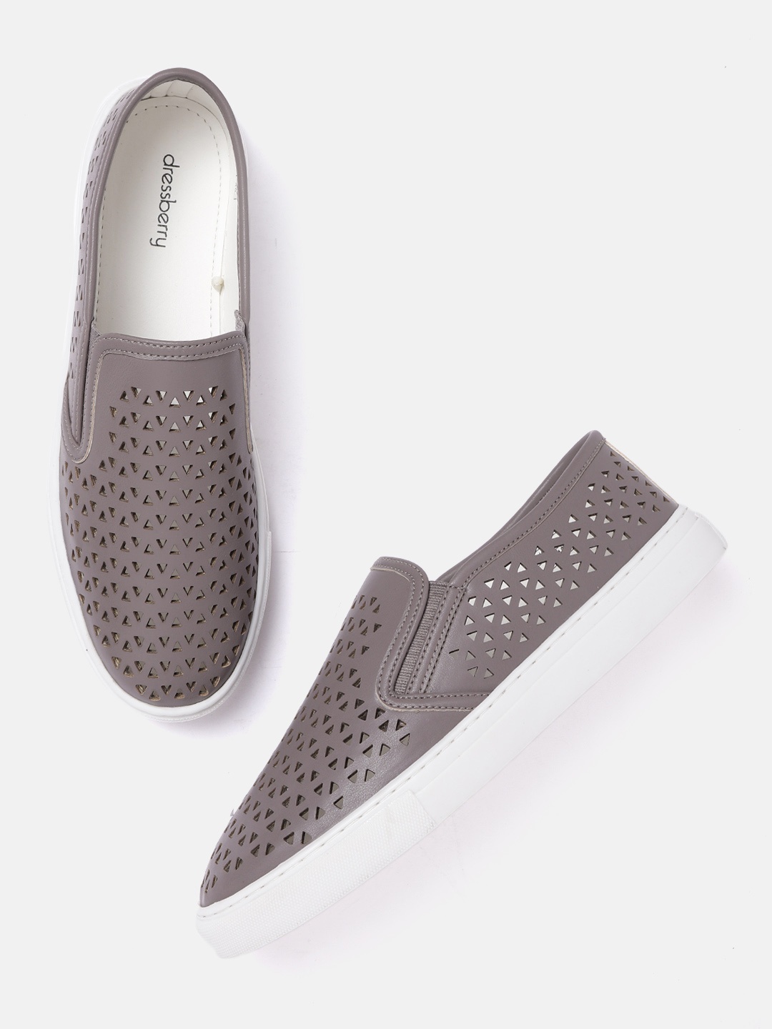 

DressBerry Women Charcoal Grey Laser-Cut Slip-On Sneakers