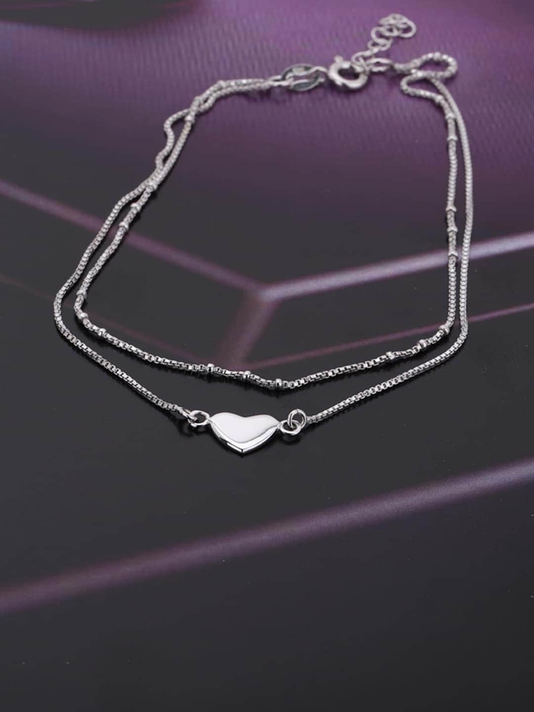 

VANBELLE 925 Sterling Silver-Toned Rhodium-Plated White Stone-Studded Anklet