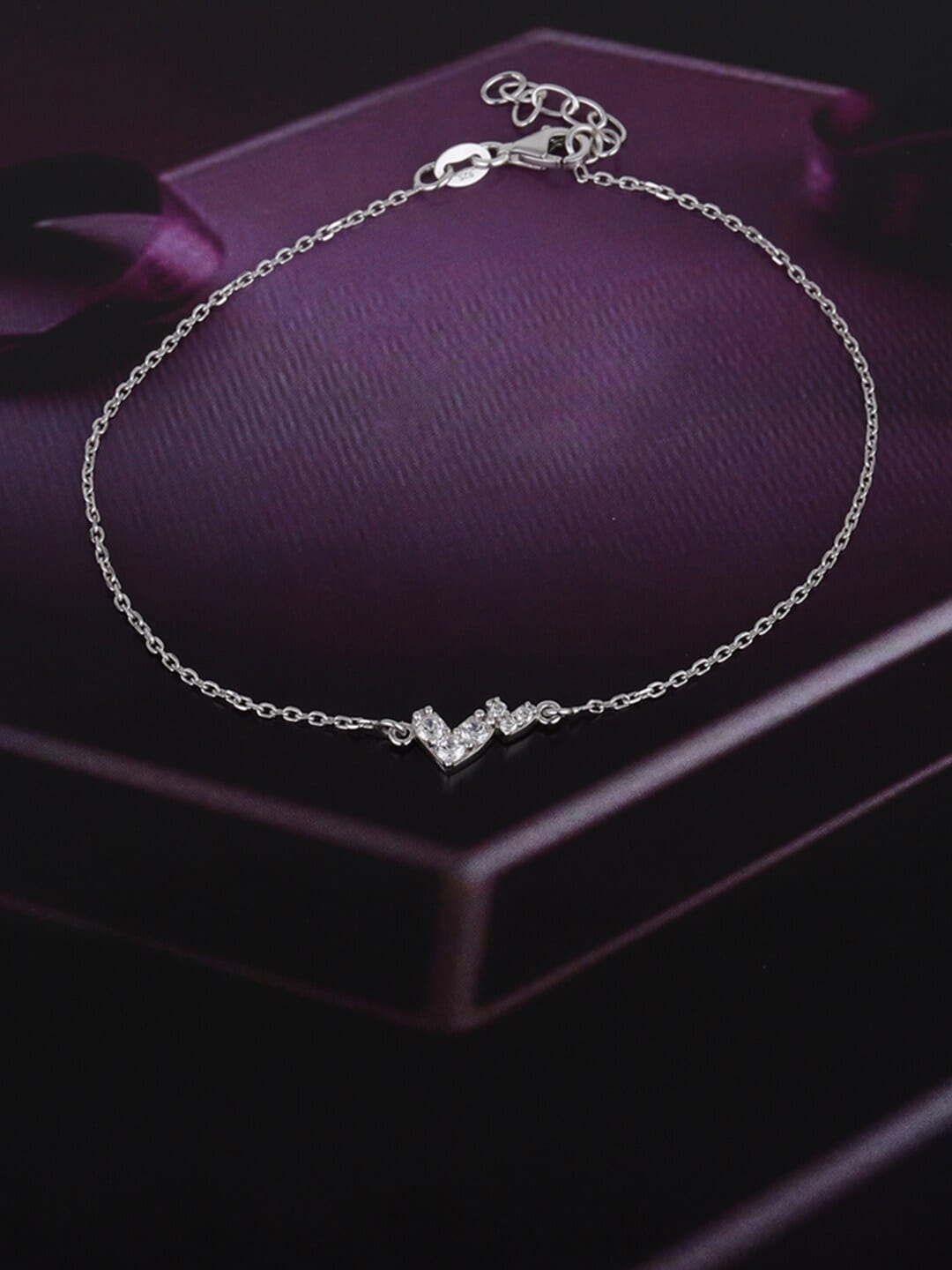 

VANBELLE Rhodium-Plated White Stone Studded 925 Sterling Silver Anklet
