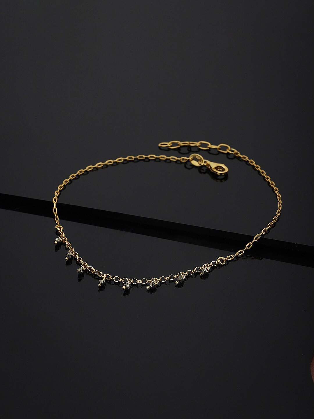 

VANBELLE 925 Sterling Silver Grey Beaded Anklet, Gold