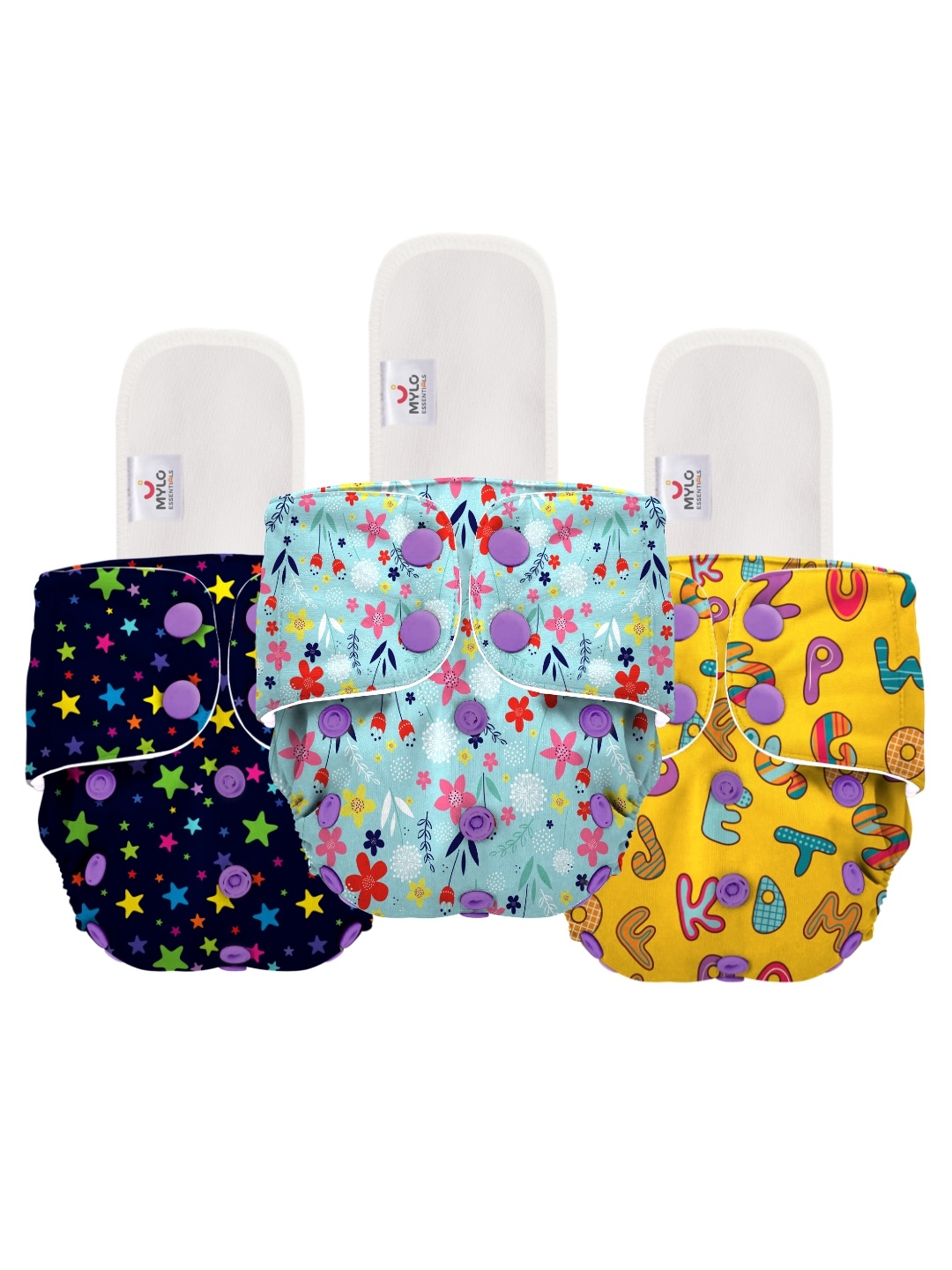 

Mylo Kids Pack Of 3 Printed Cloth Diapers, Yellow