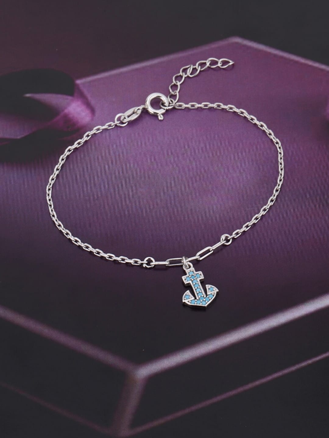 

VANBELLE Women Silver & Blue 925 Sterling Silver Rhodium-Plated Link Bracelet