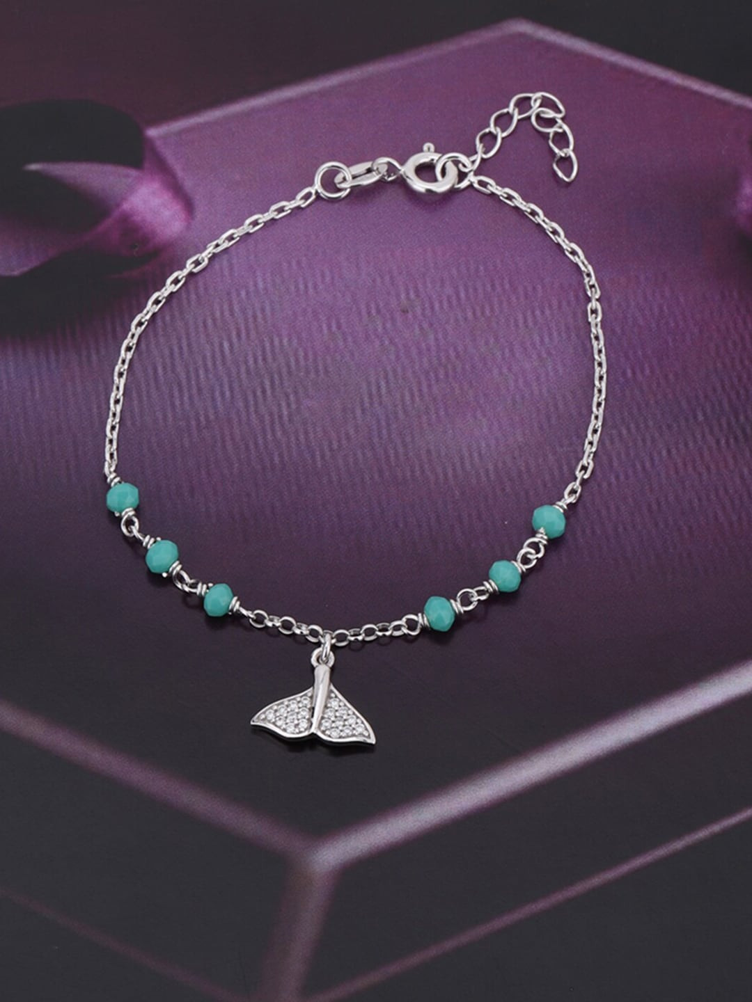 

VANBELLE Women 925 Sterling Silver & Blue Handcrafted Rhodium-Plated Charm Bracelet