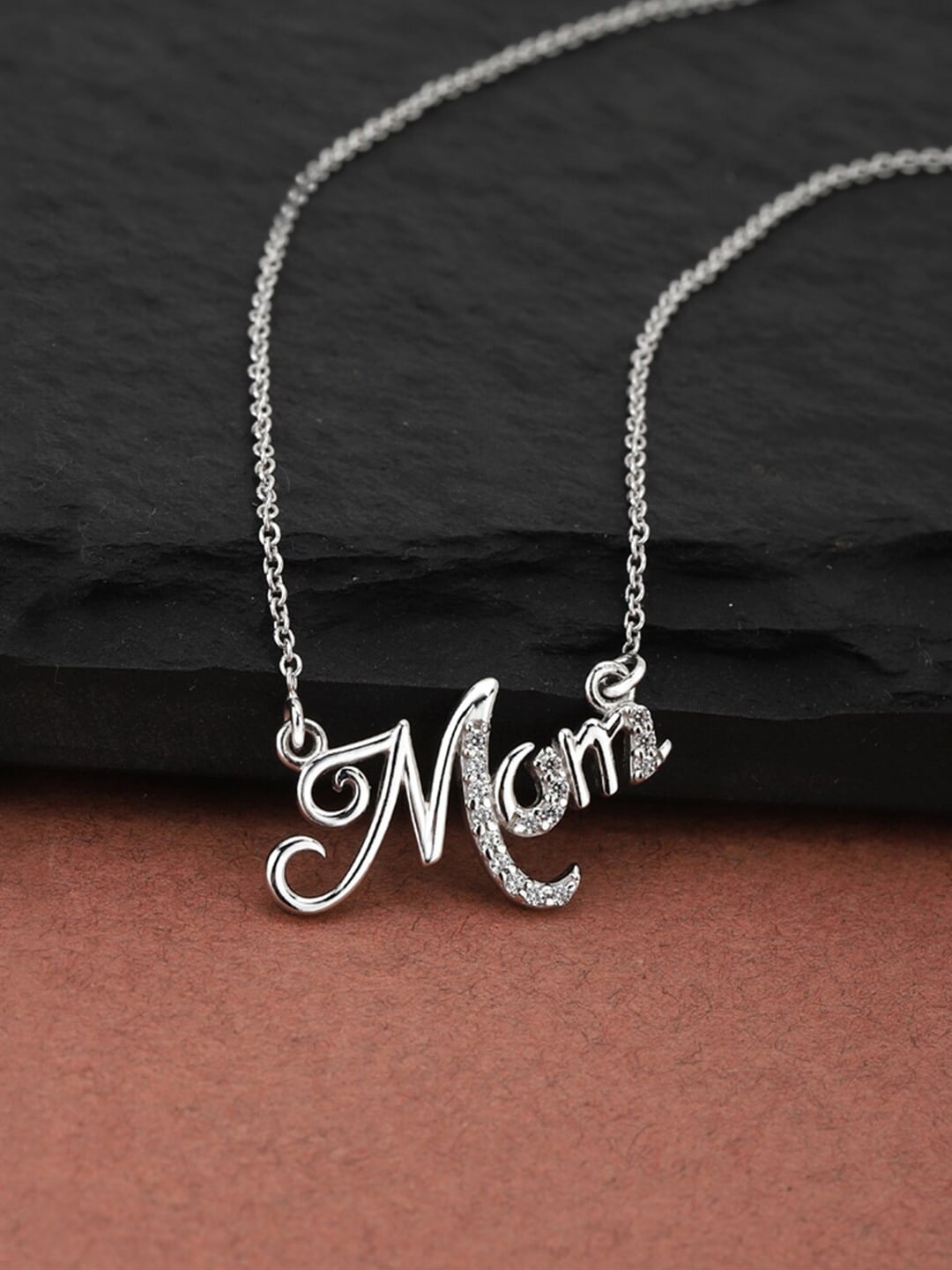 

VANBELLE Women 925 Sterling Silver Cubic Zirconia Studded Mom Pendent Necklace