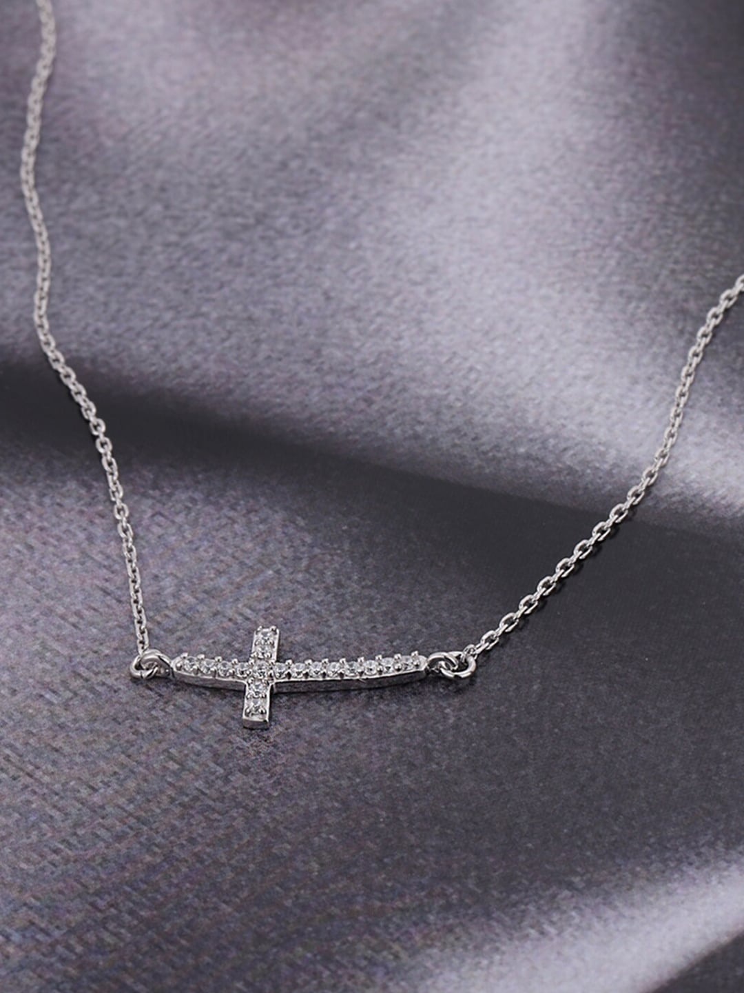 

VANBELLE Women 925 Sterling Silver Cubic Zirconia Studded Pendent Necklace