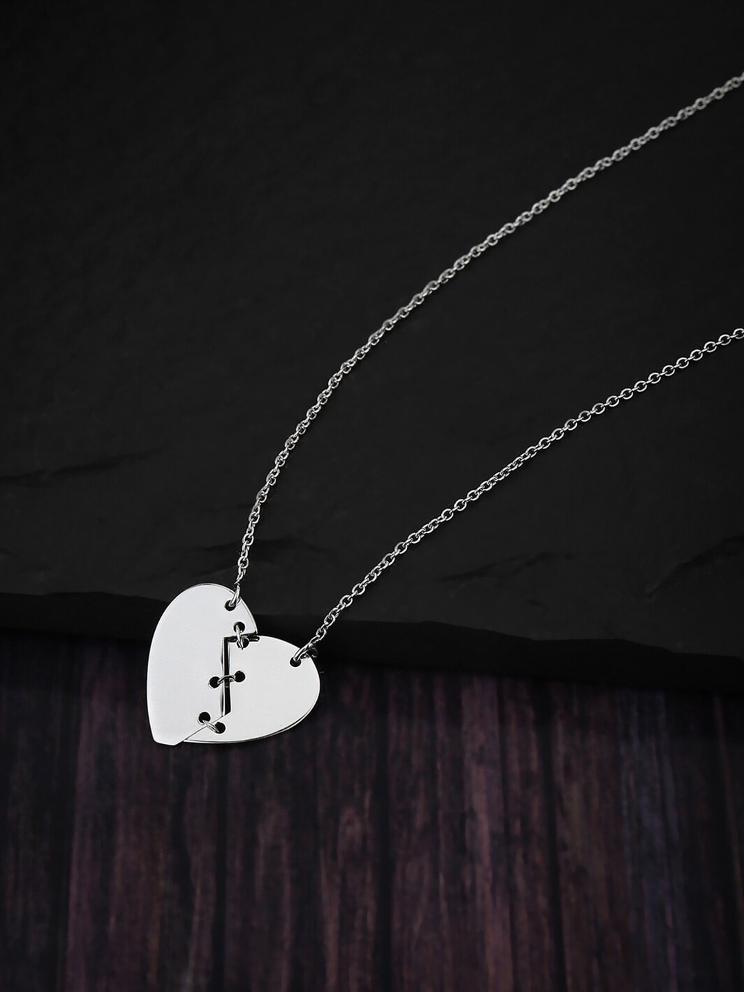 

VANBELLE 925 Sterling Silver Rhodium-Plated Handcrafted Broken Heart Necklace