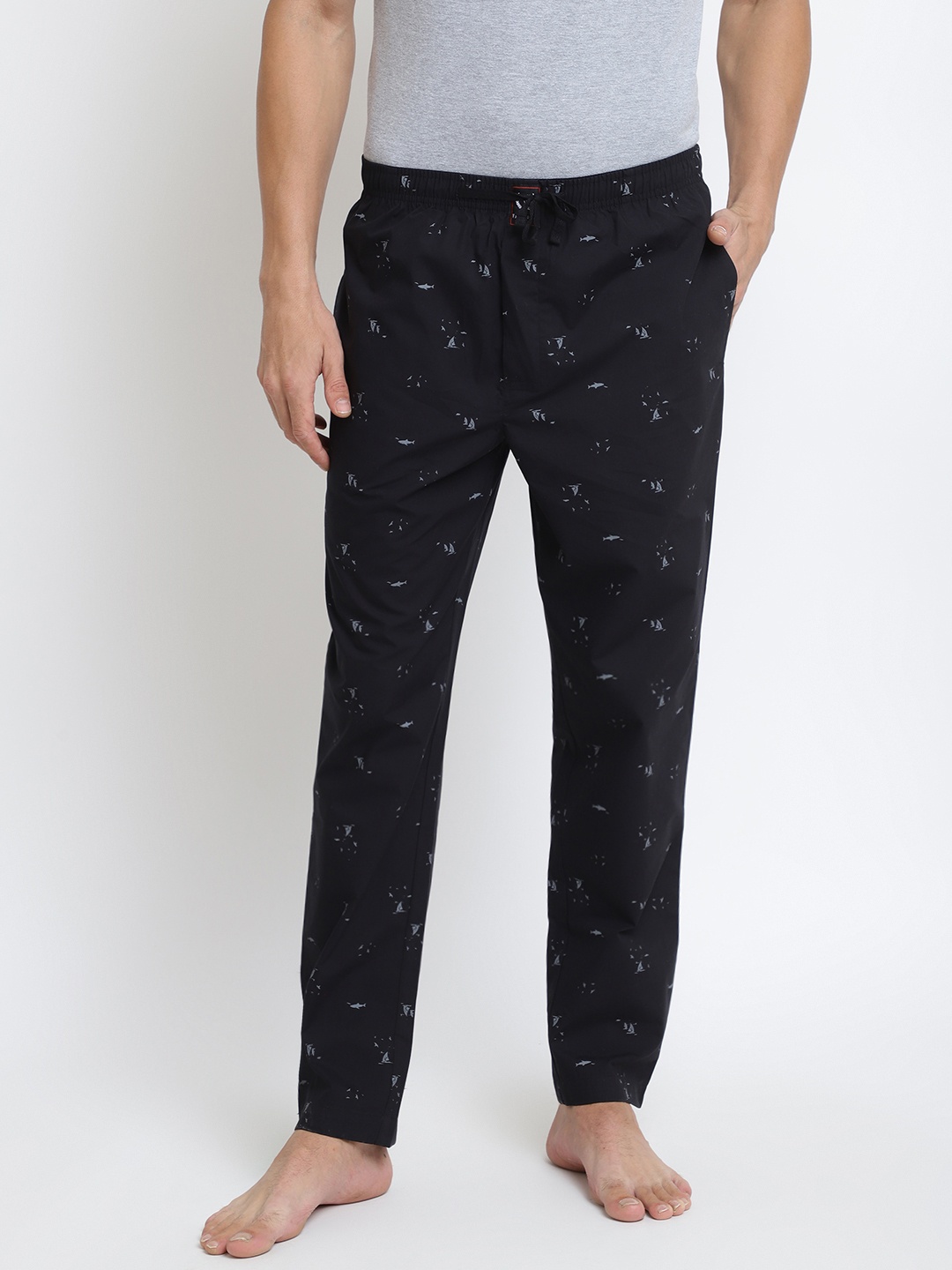 

Van Heusen Men Black & Grey Printed Pure Cotton Lounge Pants