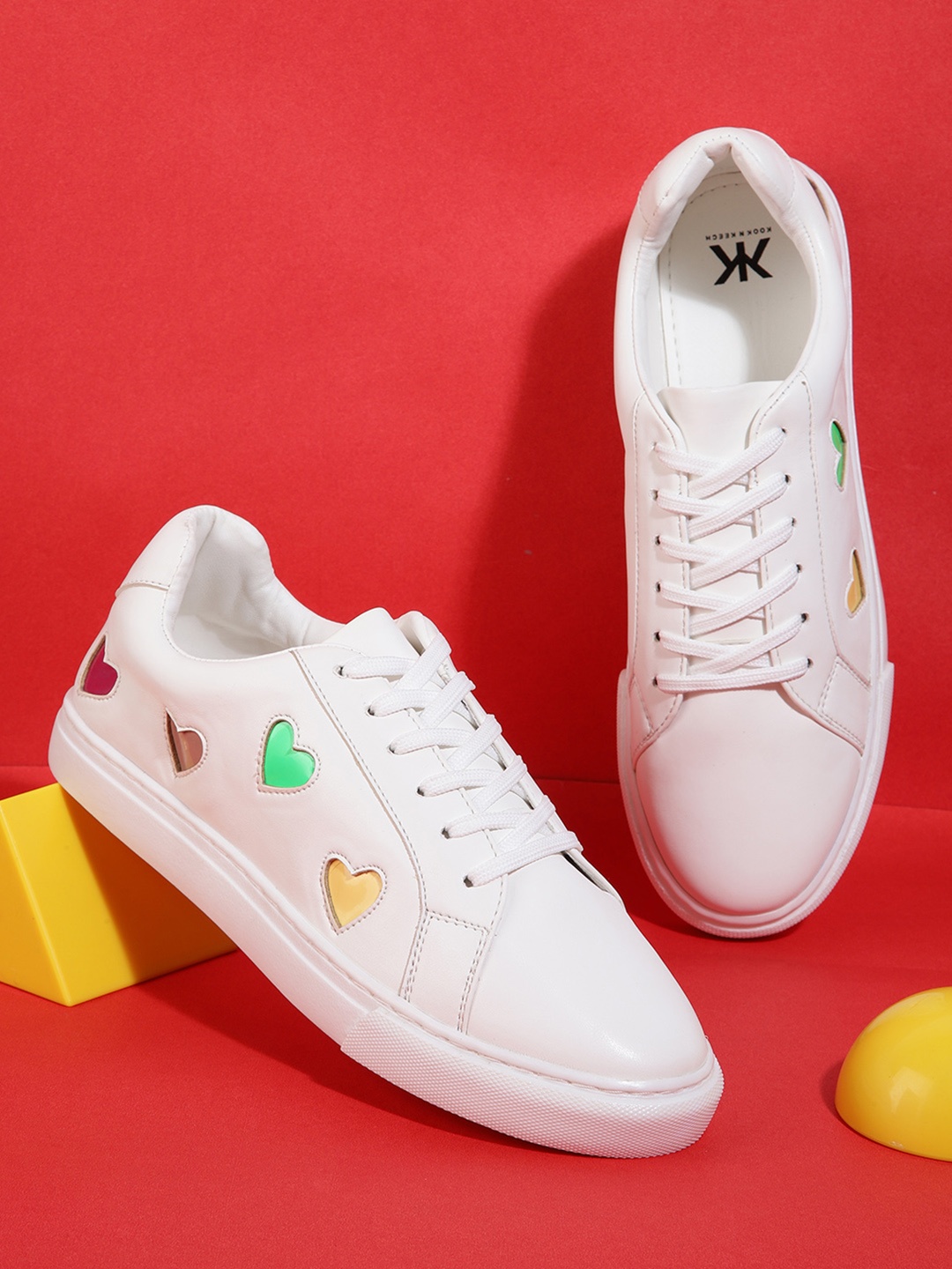 

Kook N Keech Women White Heart Cut-Out Sneakers