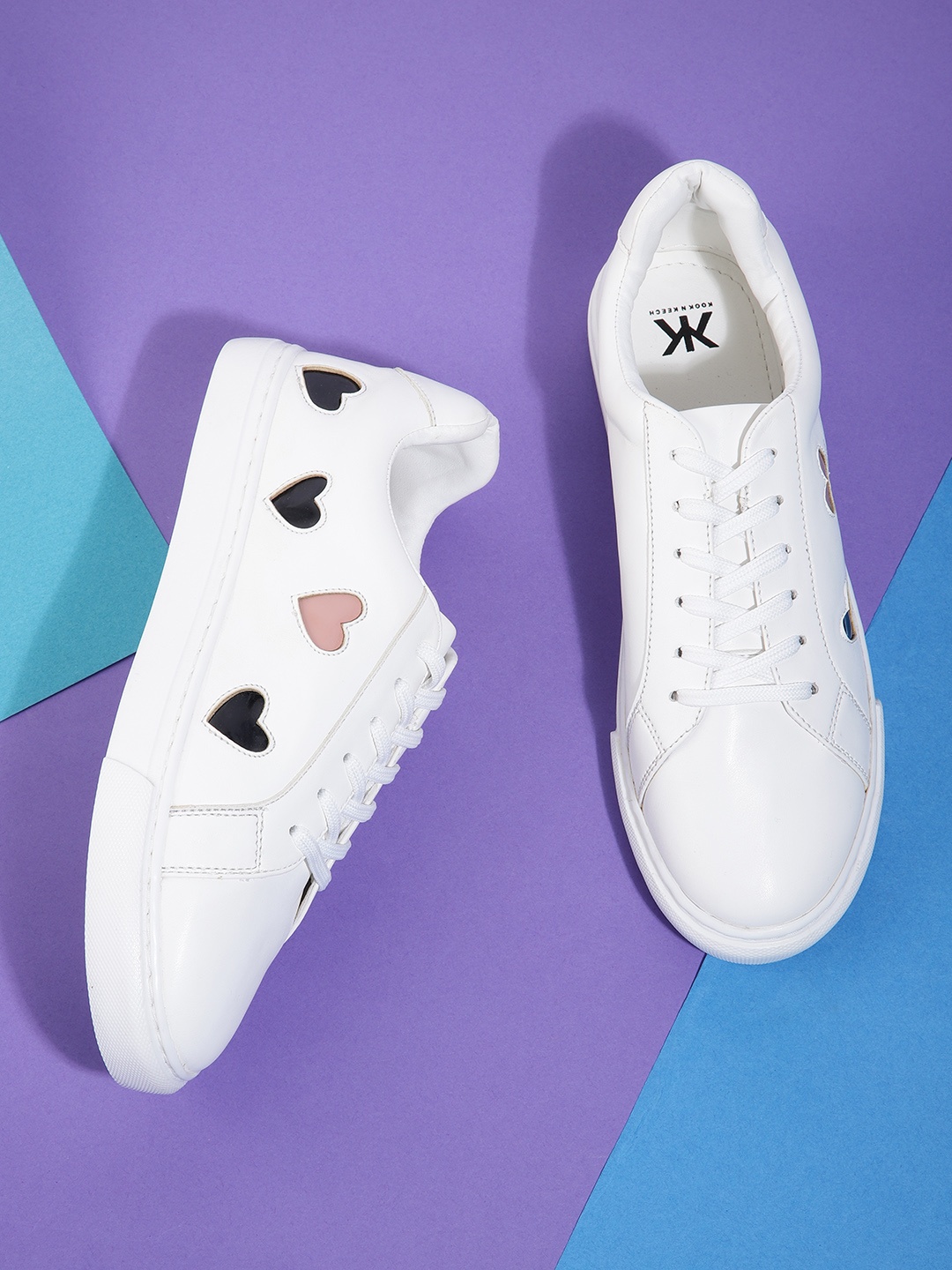 

Kook N Keech Women White & Black Heart Cut-Out Sneakers