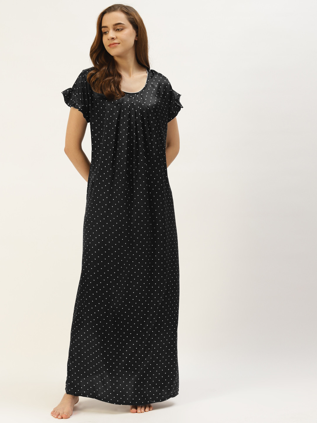 

Sweet Dreams Black & White Polka Dot Print Maxi Nightdress