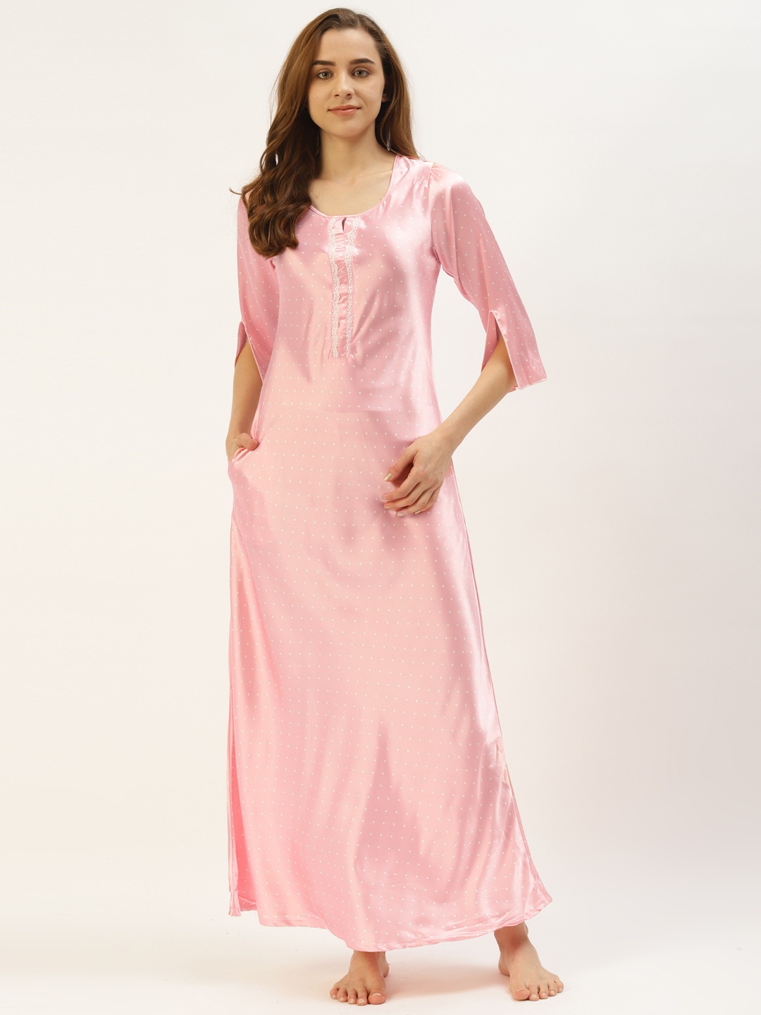 

Sweet Dreams Pink & Off-White Polka Dot Print Maxi Nightdress