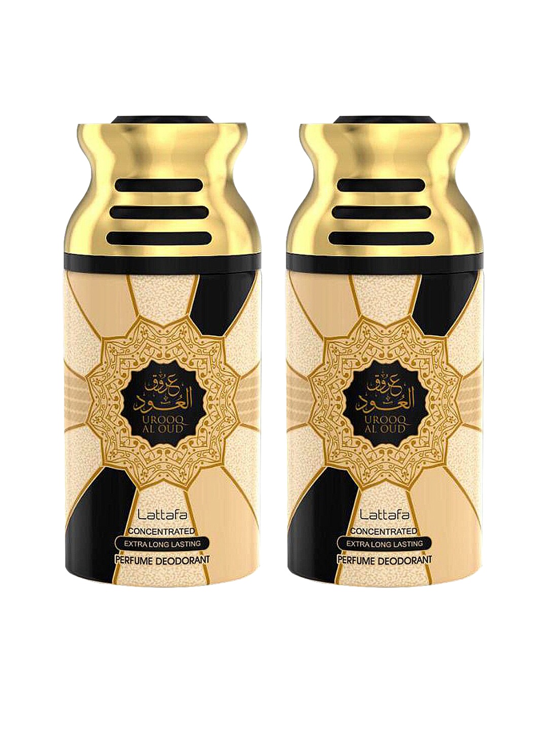 

Lattafa Pack of 2 Urooq Al OUD Deodorant Perfumed Bodyspray - 250ml Each, Gold