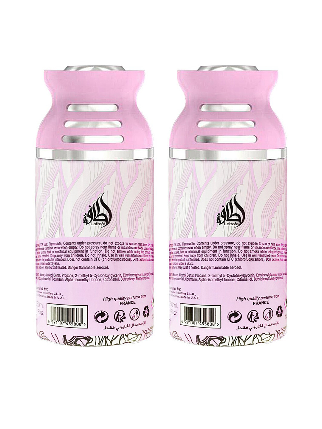 

Lattafa Unisex Set Of 2 Washwashah Deodorant Perfumed Bodyspray 500ml, Pink